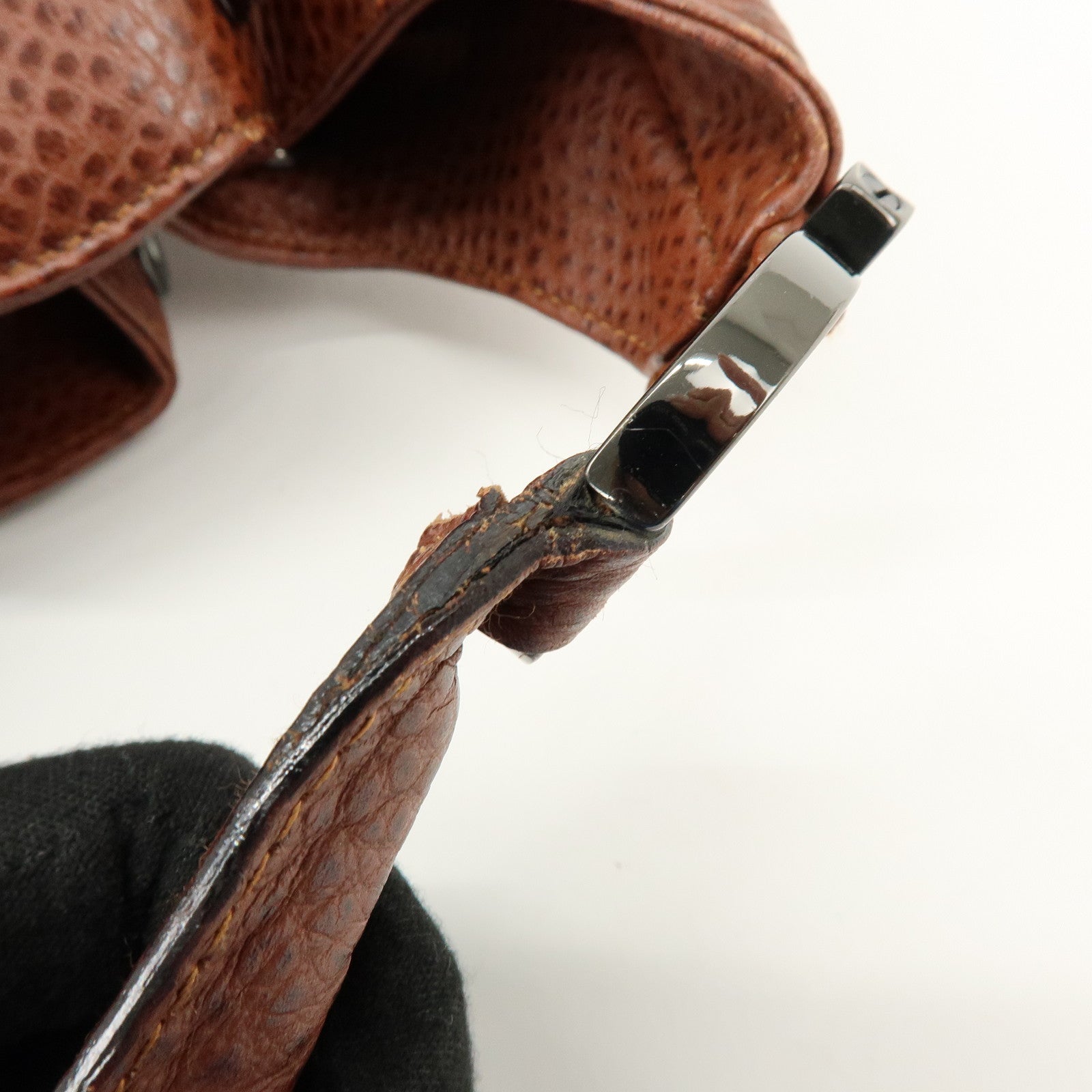 Ferragamo Gancini Leather Drawstring Bag Shoulder Bag Brown