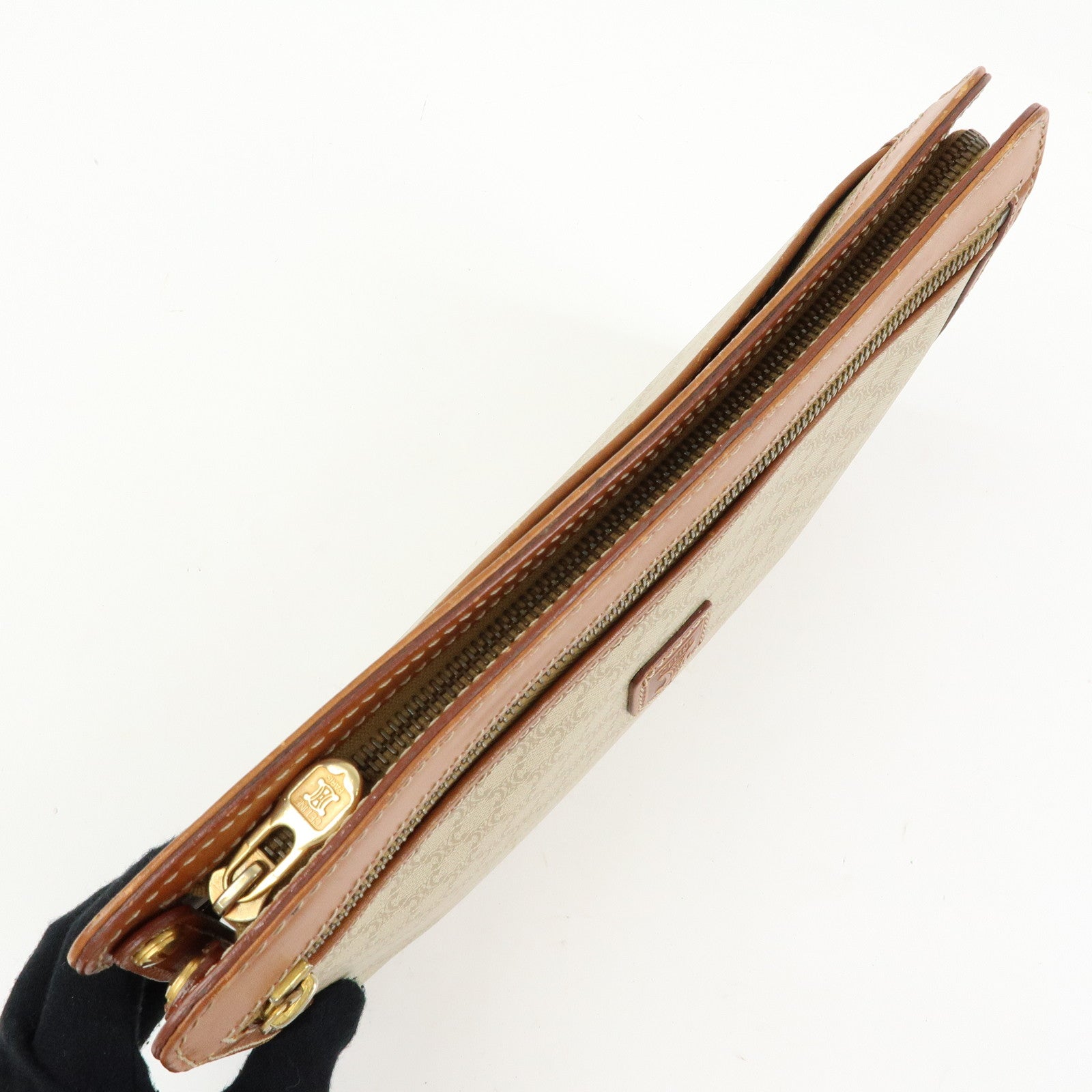 CELINE Macadam PVC Leather Clutch Bag Pouch Beige Brown