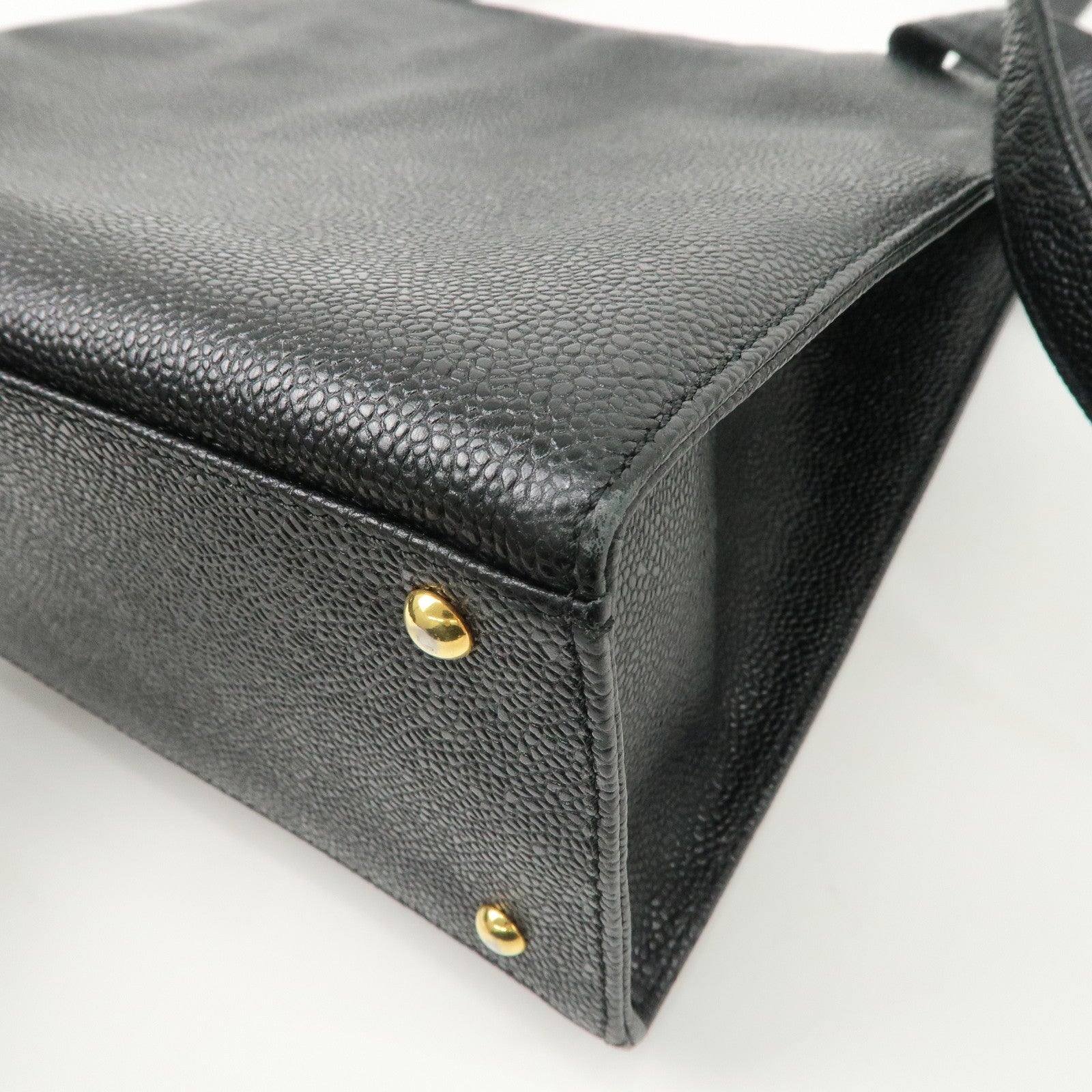 CHANEL Caviarskin Tote Bag Shoulder Bag Black Gold HDW Used