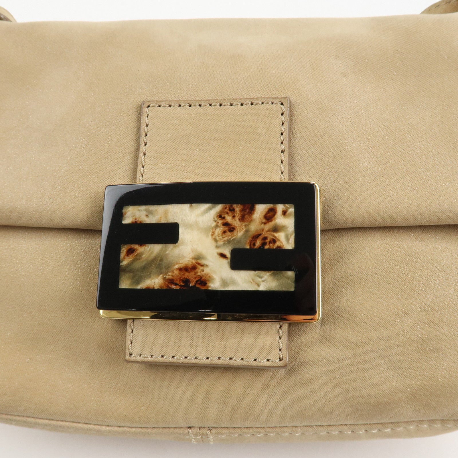FENDI Mamma Baguette Leather Chain Shoulder Bag Beige 8BR180 Used