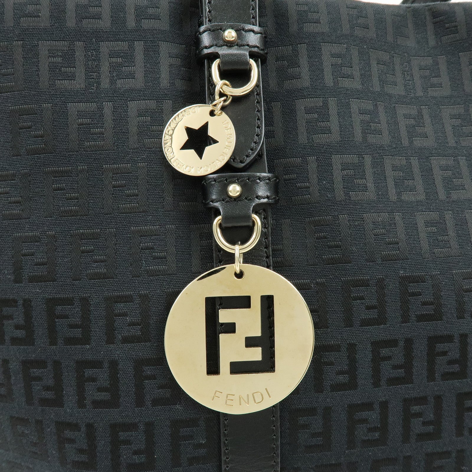 FENDI Zucchino Canvas Leather Tote Bag Shoulder Bag Black 8BH215