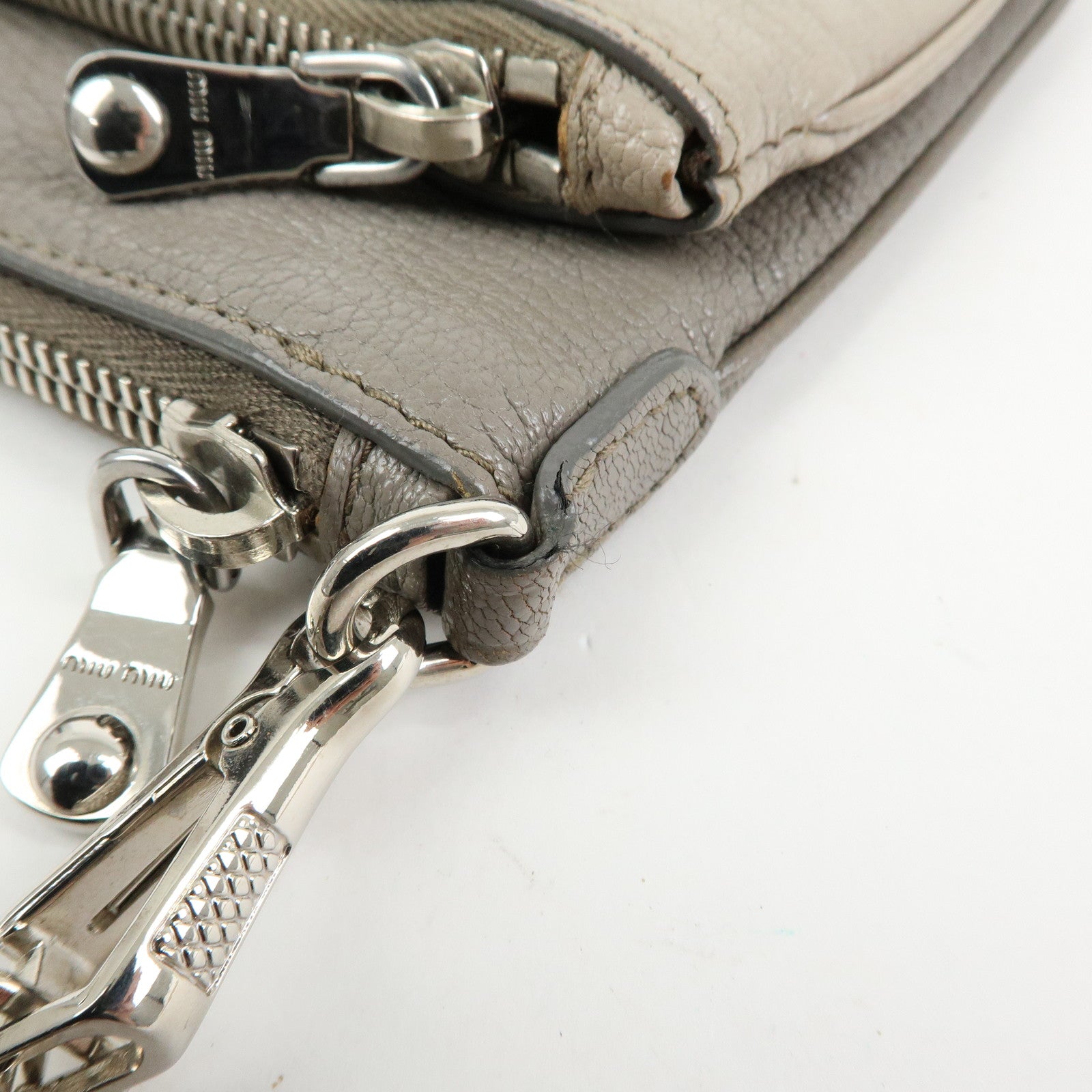 MIU MIU MADRAS Leather 2Way Bag Hand Bag Shoulder Bag Greige RP0369