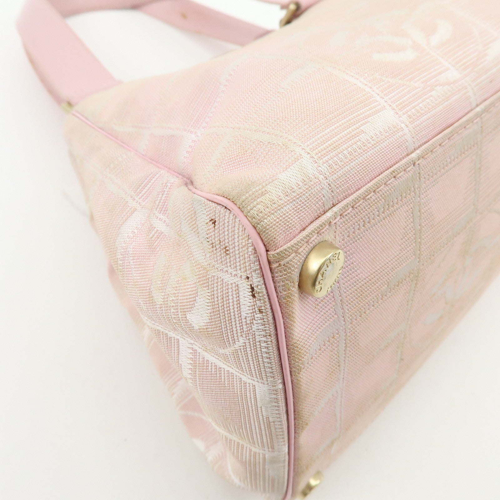 CHANEL New Travel Line Nylon Jacquard Leather Tote Bag Pink