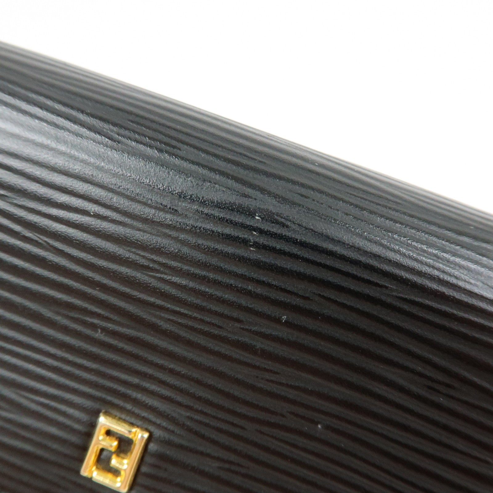 FENDI Embossed Leather Long Flap Wallet Black 30858