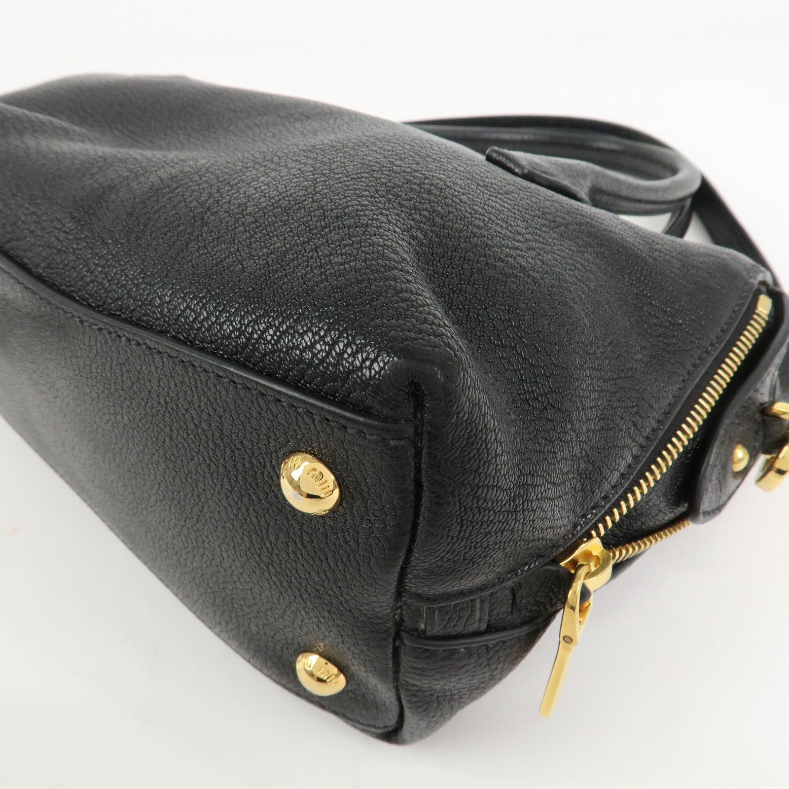 MIU MIU MADRAS Leather 2Way Bag Hand Bag Shoulder Bag Black