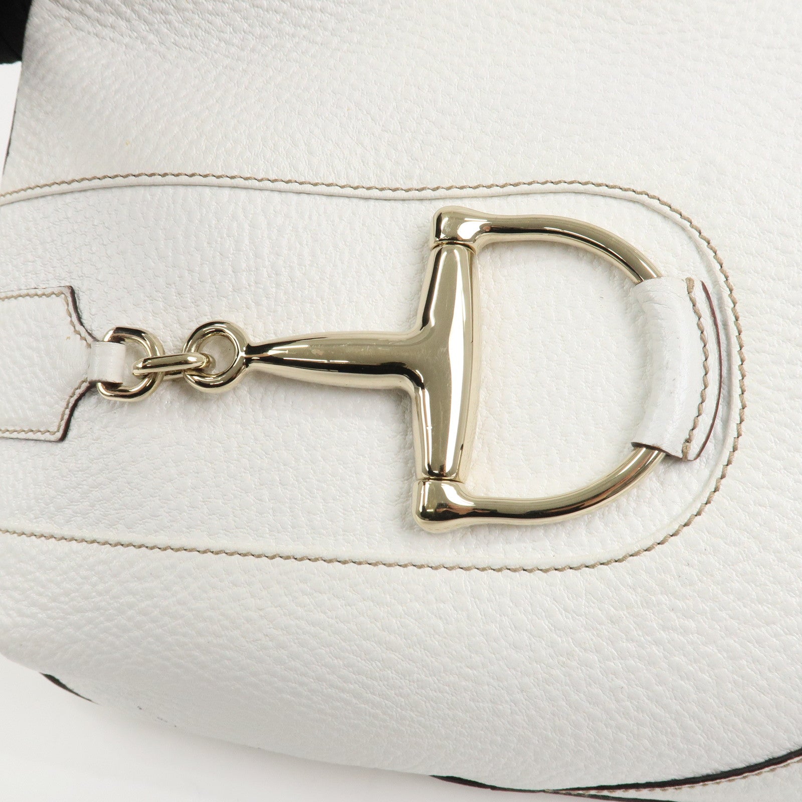 GUCCI Horsebit Leather Shoulder Bag Hand Bag White 137388