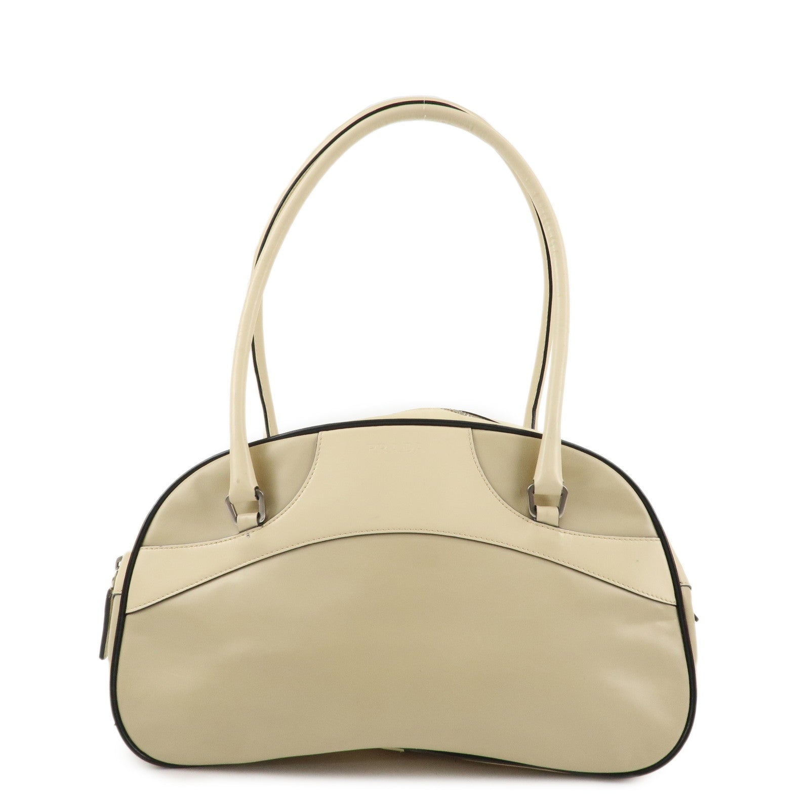 PRADA Leather Bowling Bag Boston Bag Ivory Silver Hardware BL0049 Used