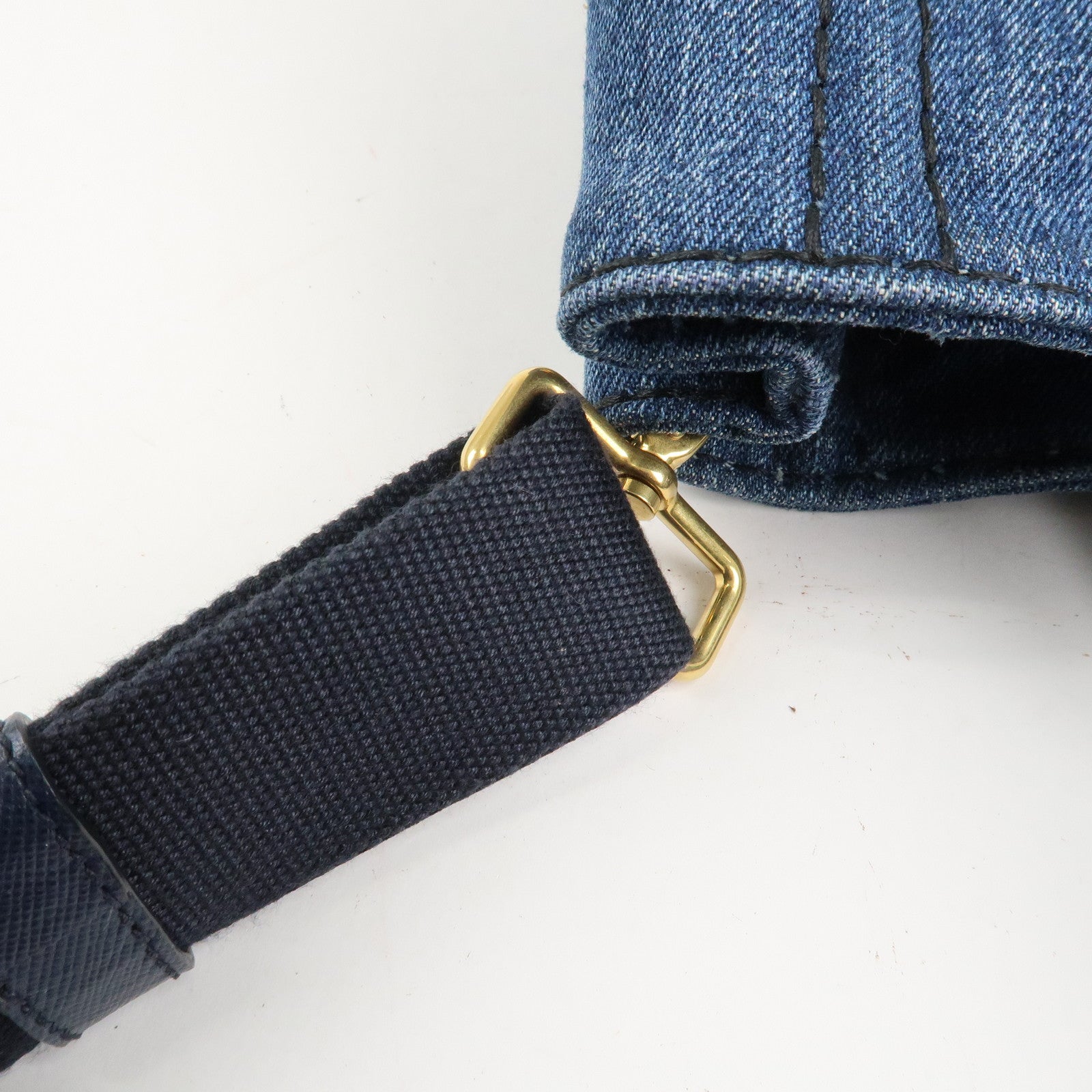 PRADA Canapa Mini Canvas Denim 2Way Shoulder Hand Bag Navy B2439G Used