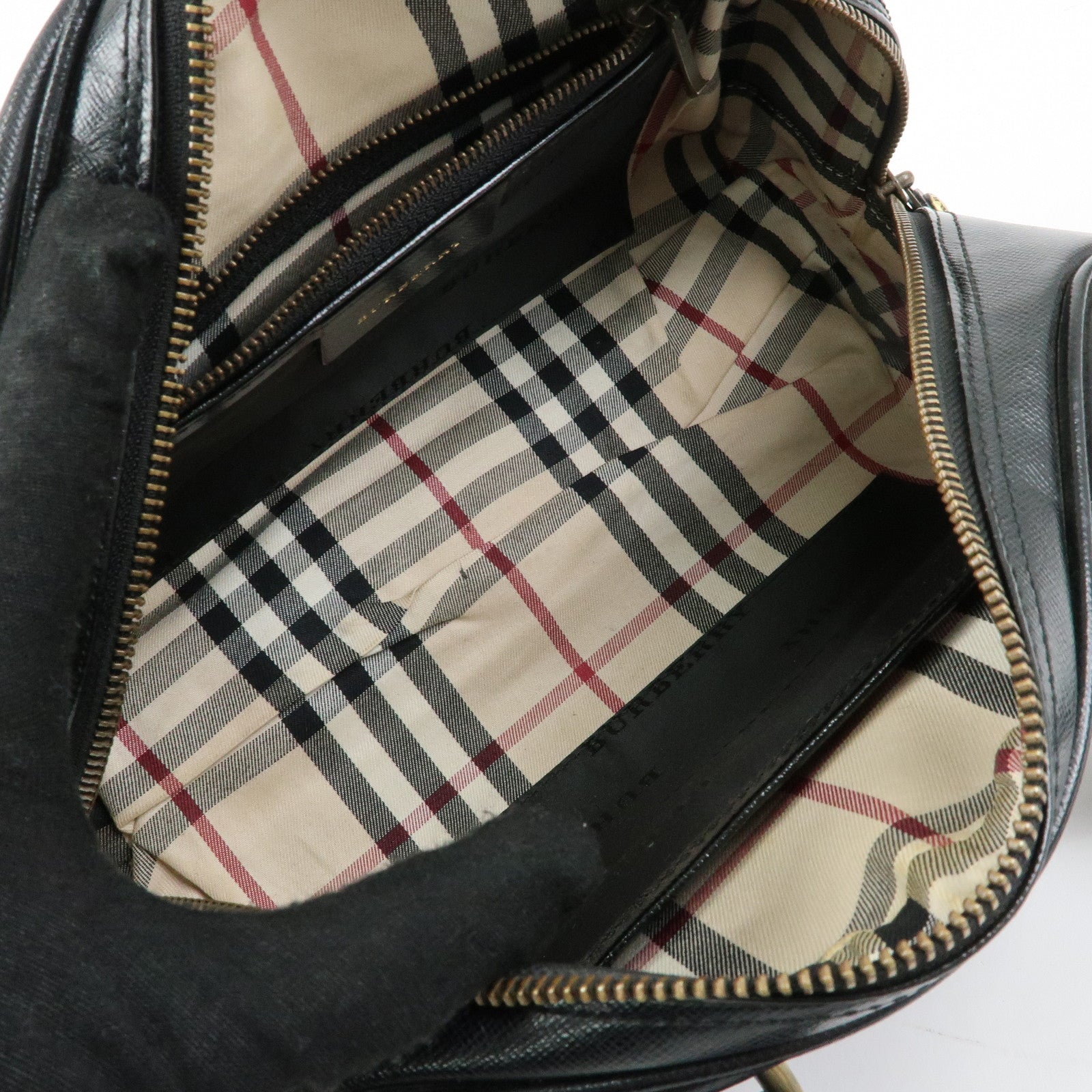 BURBERRY Leather Mini Boston Bag Hand Bag Tote Bag Black