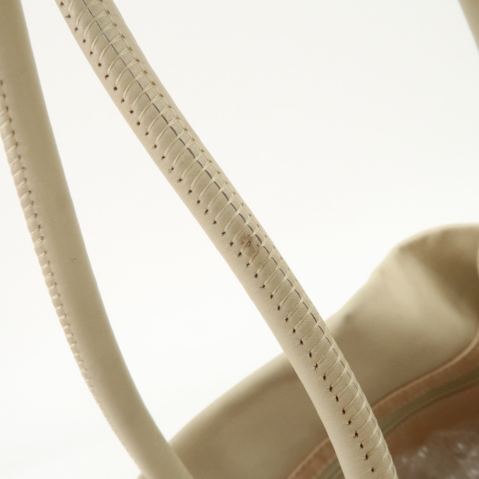 CHANEL Cameria Leather Tote Bag Shoulder Bag Beige White A20856 Used