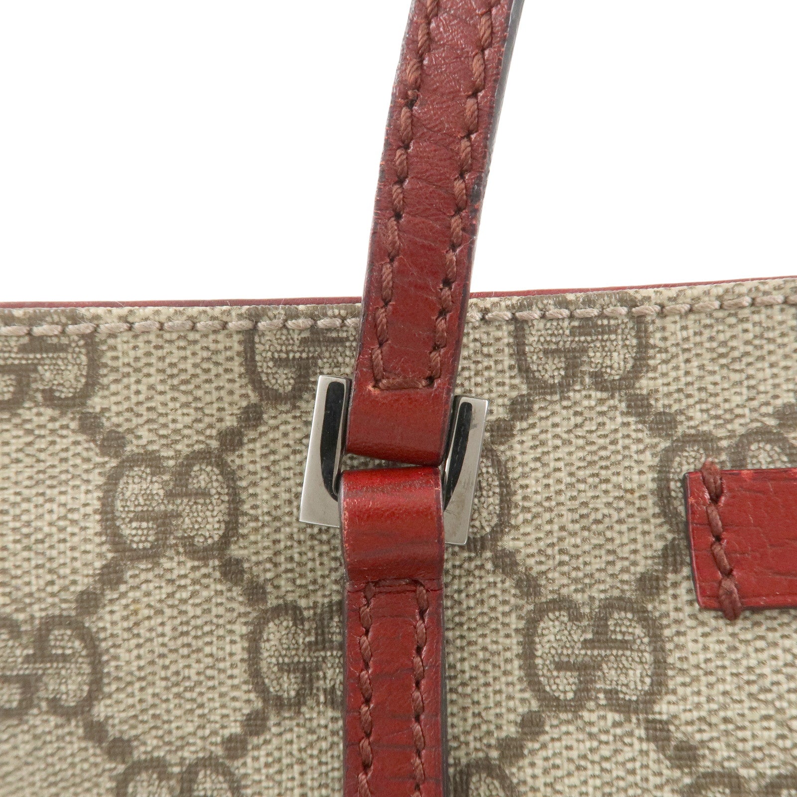 GUCCI Gucci GG Supreme Leather Tote Bag Hand Bag Beige Red 117551