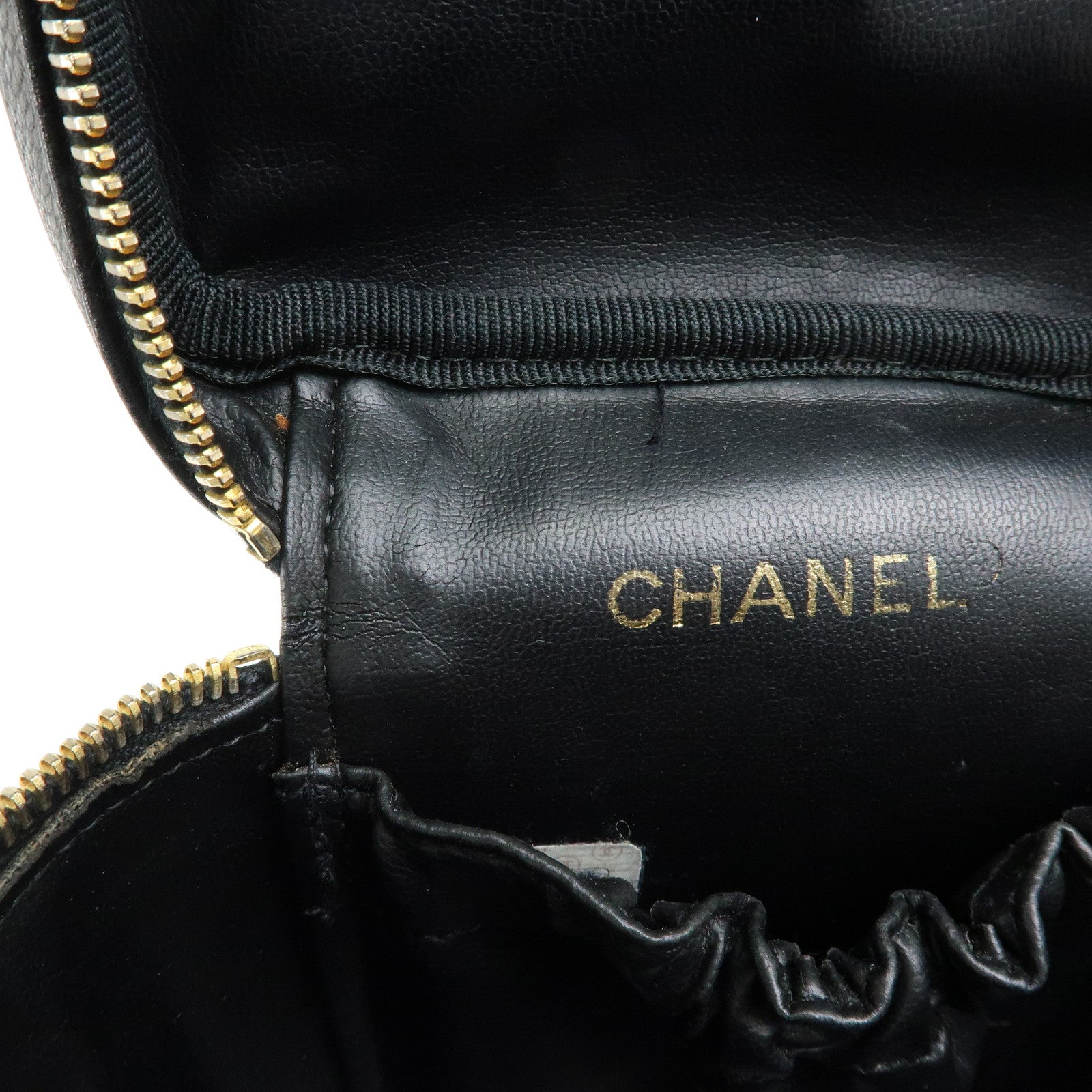 CHANEL COCO Mark Cavairskin Vanity Bag Hand Bag Black A01998