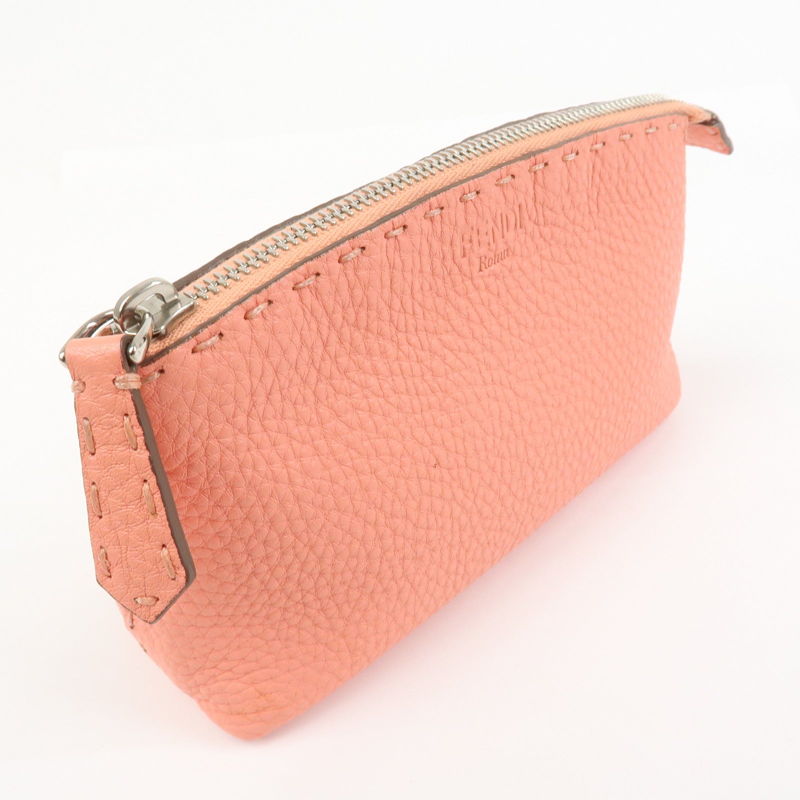 FENDI Selleria Leather Pouch Cosmetic Pouch Coral Pink