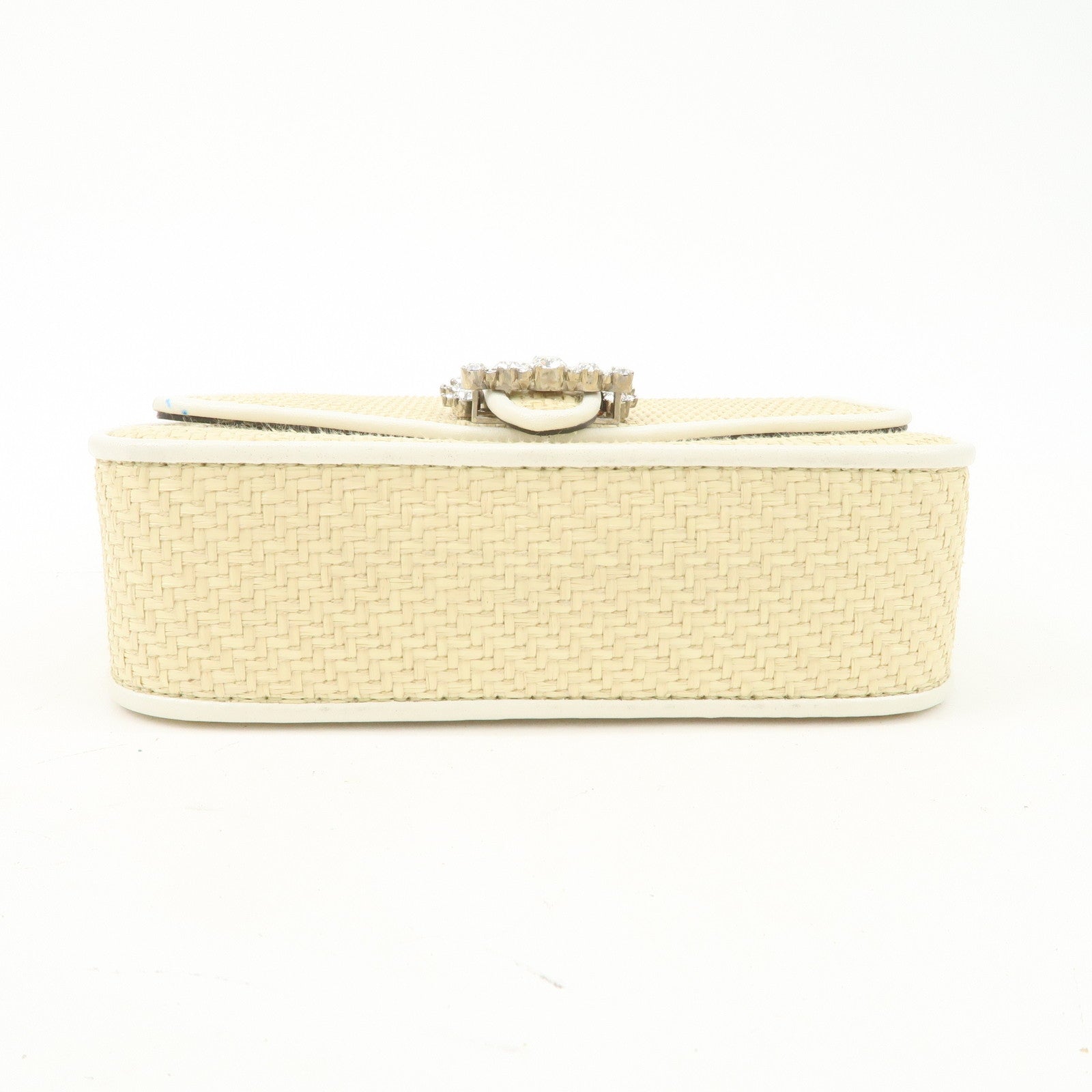 JIMMY CHOO Raffia Leather Mini Chain Shoulder Bag Beige Ivory