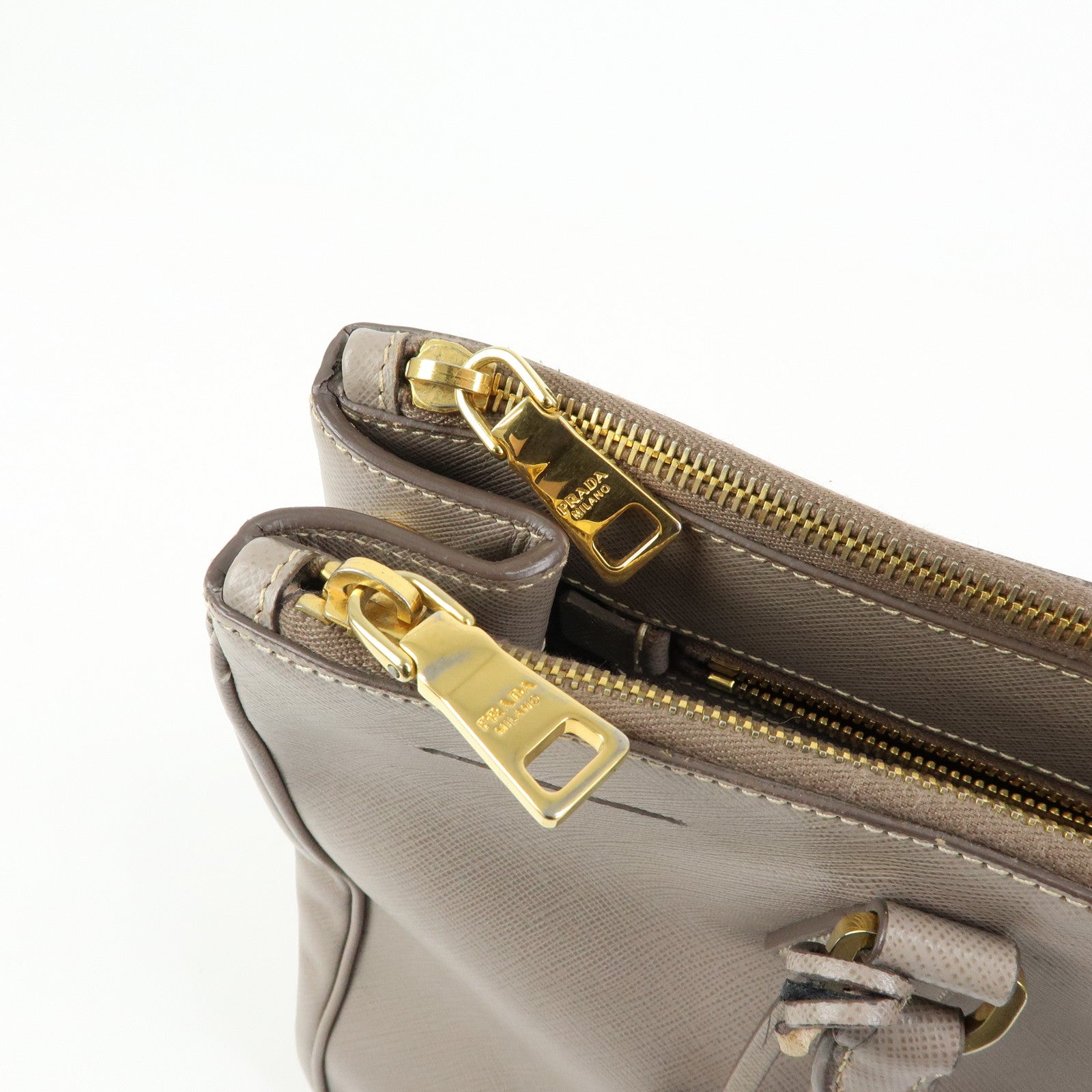 PRADA Triangle Logo Galleria Saffiano Leather Tote Hand Bag Gray