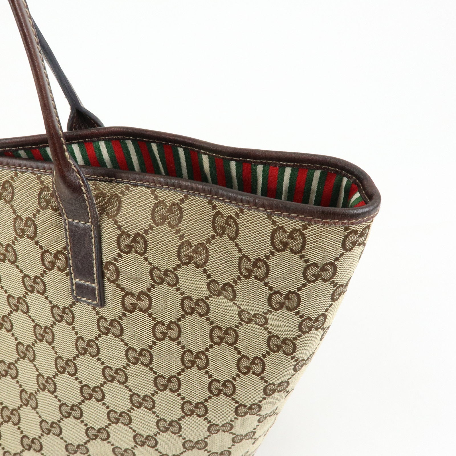 GUCCI Interlocking G Canvas Leather Tote Shoulder Bag Beige 169945