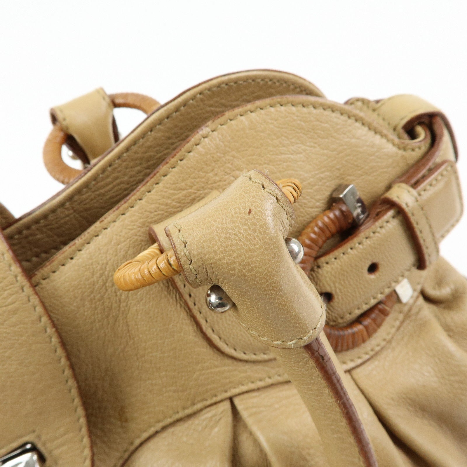 Ferragamo Gancini Leather Rattan Shoulder Bag Light Brown