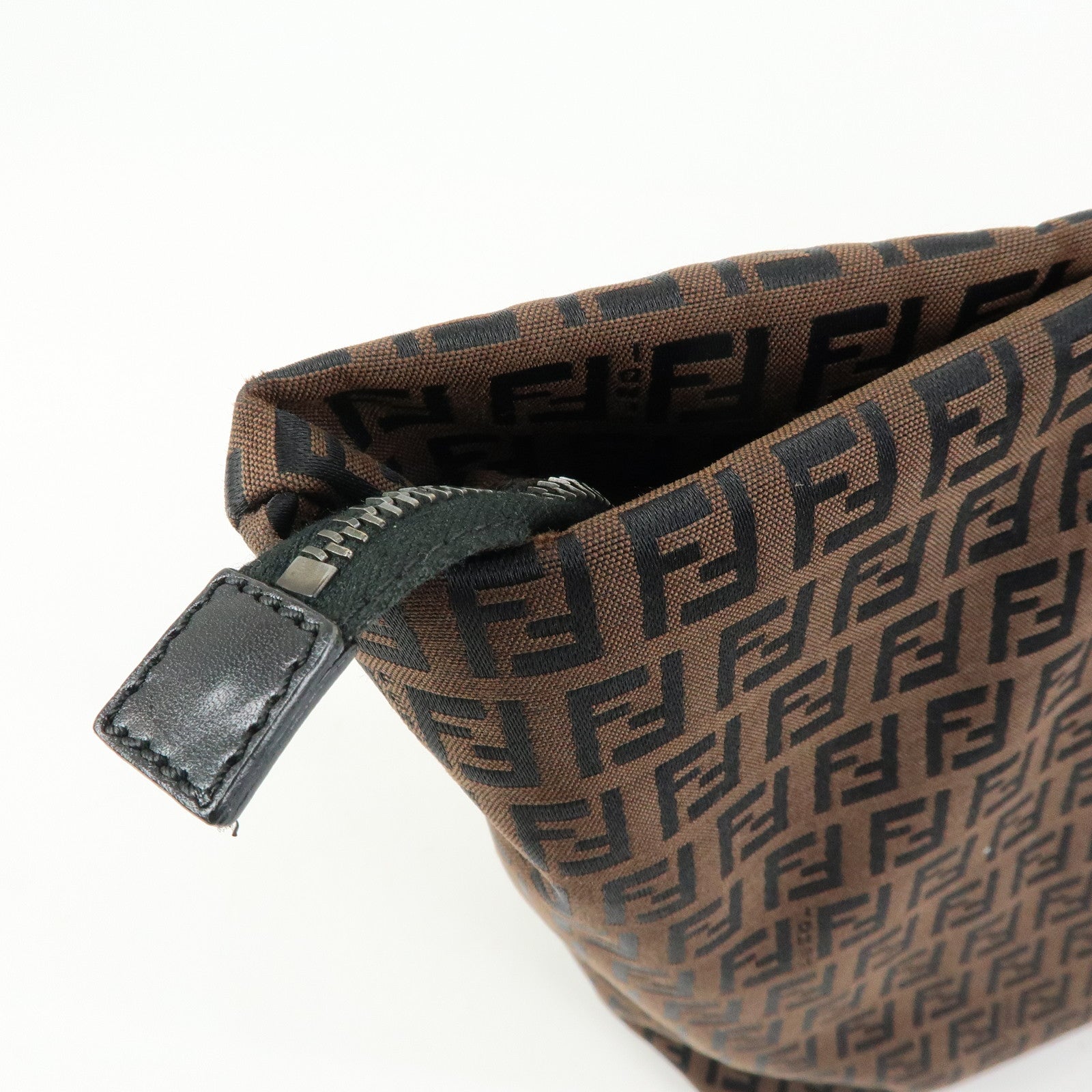 FENDI Zucchino Canvas Leather Tote Bag Shoulder Bag Brown 8BH025