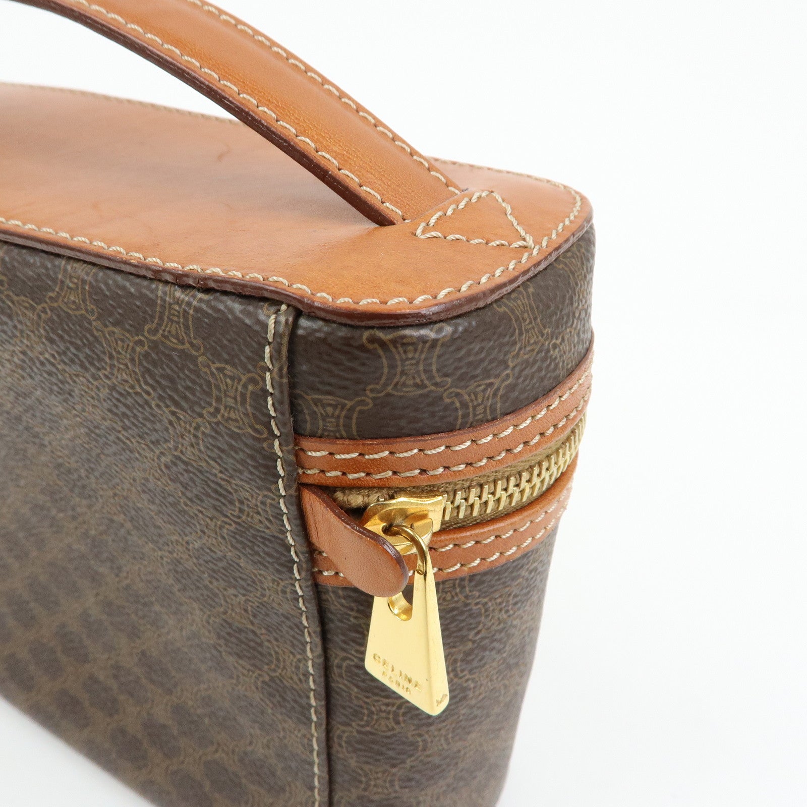 CELINE Macadam PVC Leather Hand Bag Vanity Bag Pouch Brown