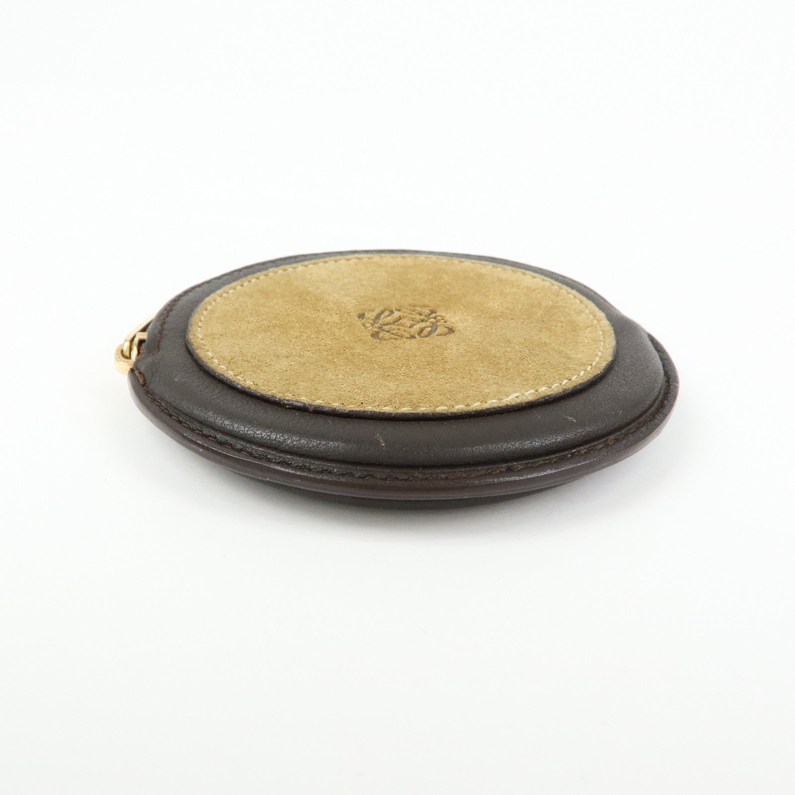LOEWE Anagram Set of 2 Leather Suede Coin Case Brown Orange
