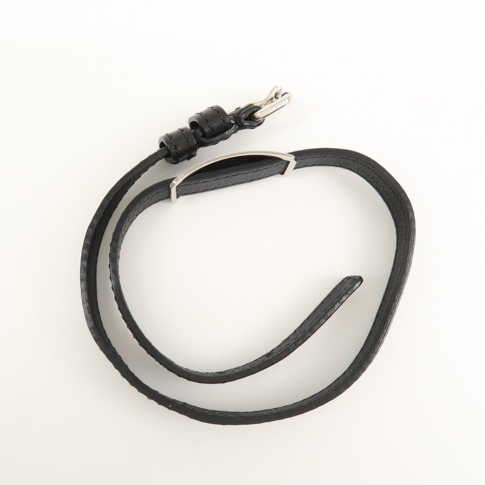 Louis Vuitton Leather Metal Double Tour Bracelet Black Silver