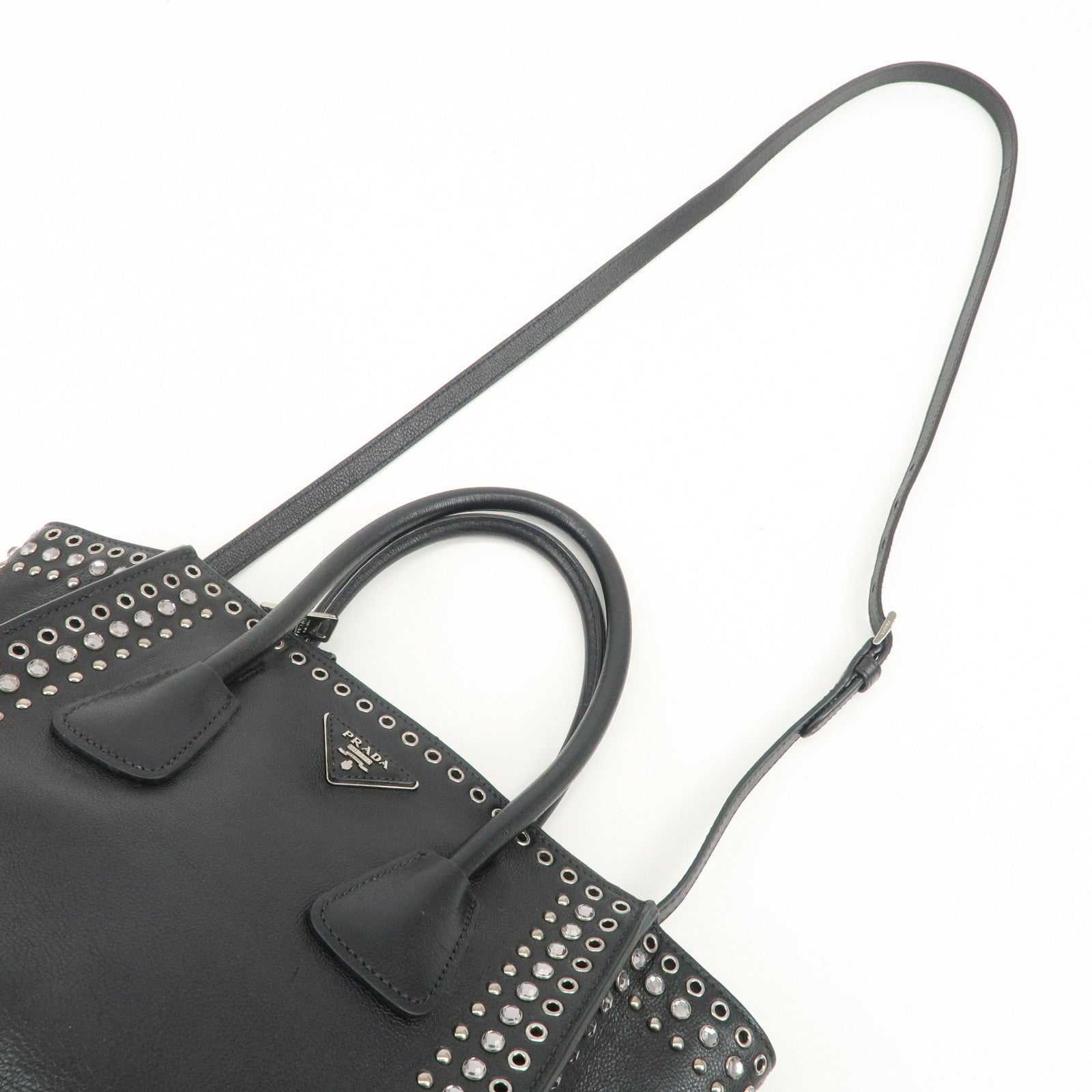 PRADA Triangle Logo Leather 2Way Bag Hand Bag Shoulder Bag B2625V