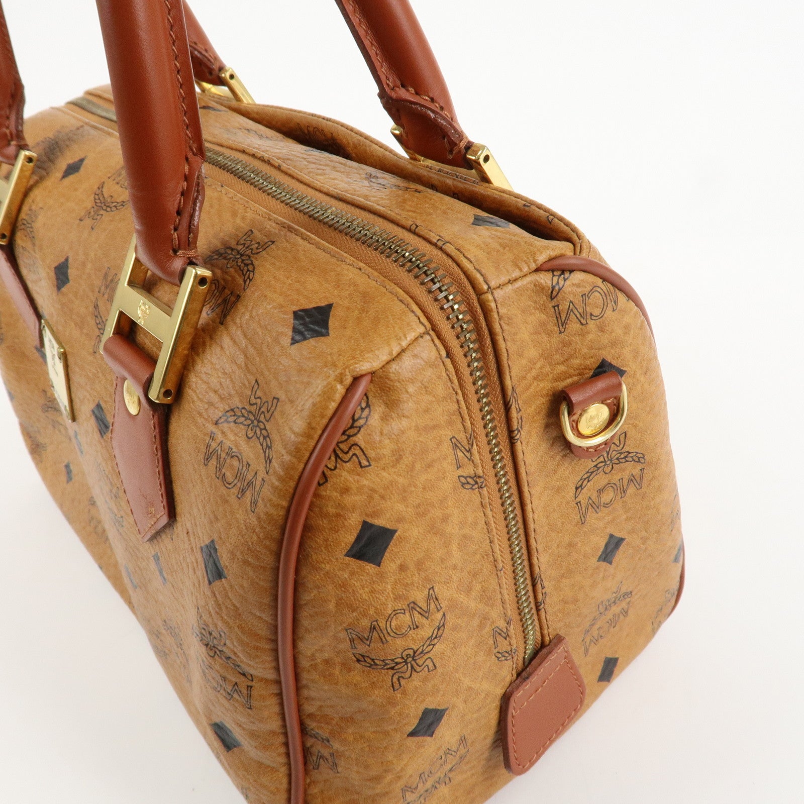 MCM Visetos Leather 2WAY Boston Bag Shoulder Bag Brown Gold HDW Used