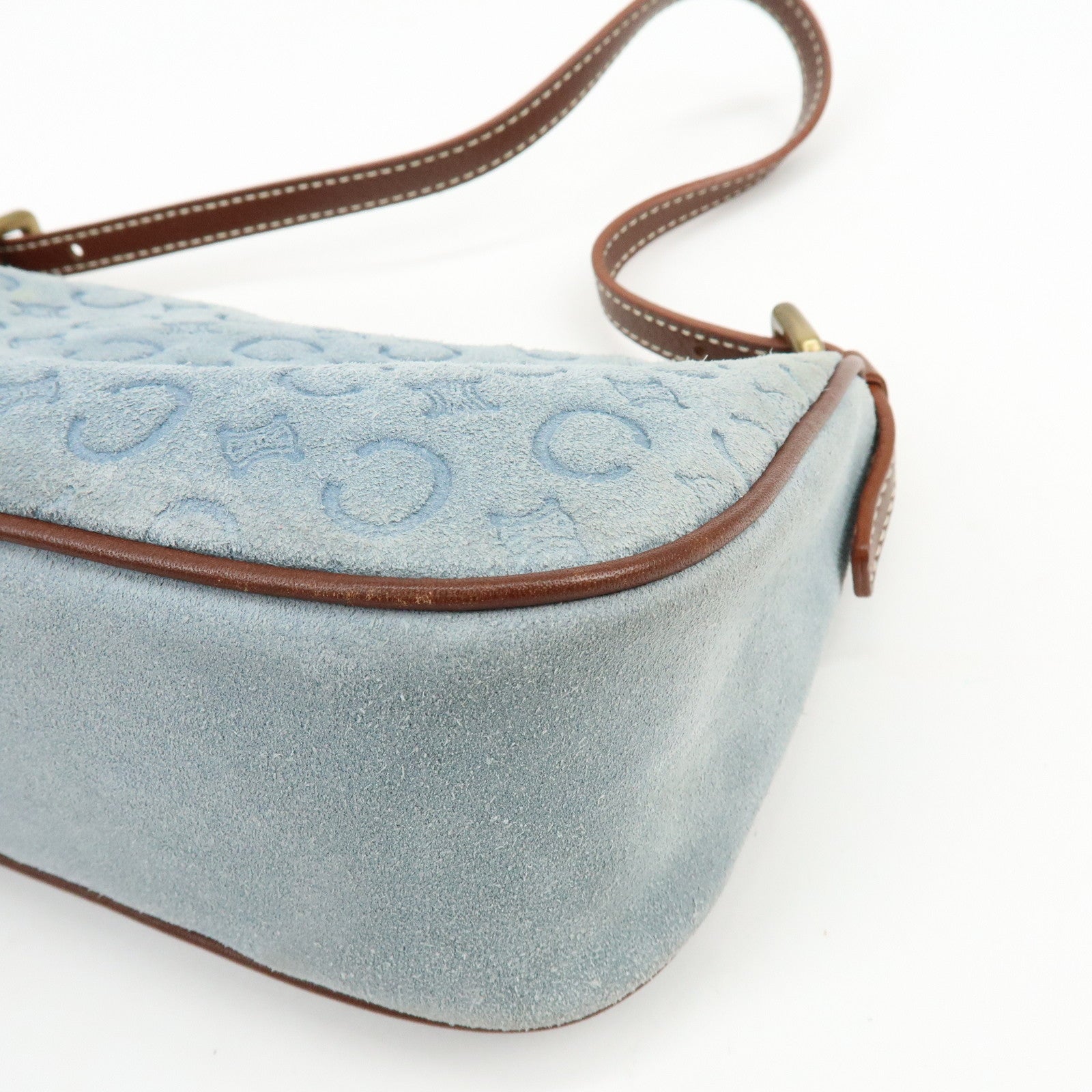 CELINE C Macadam Suede Leather Shoulder Bag Hand Bag Light Blue