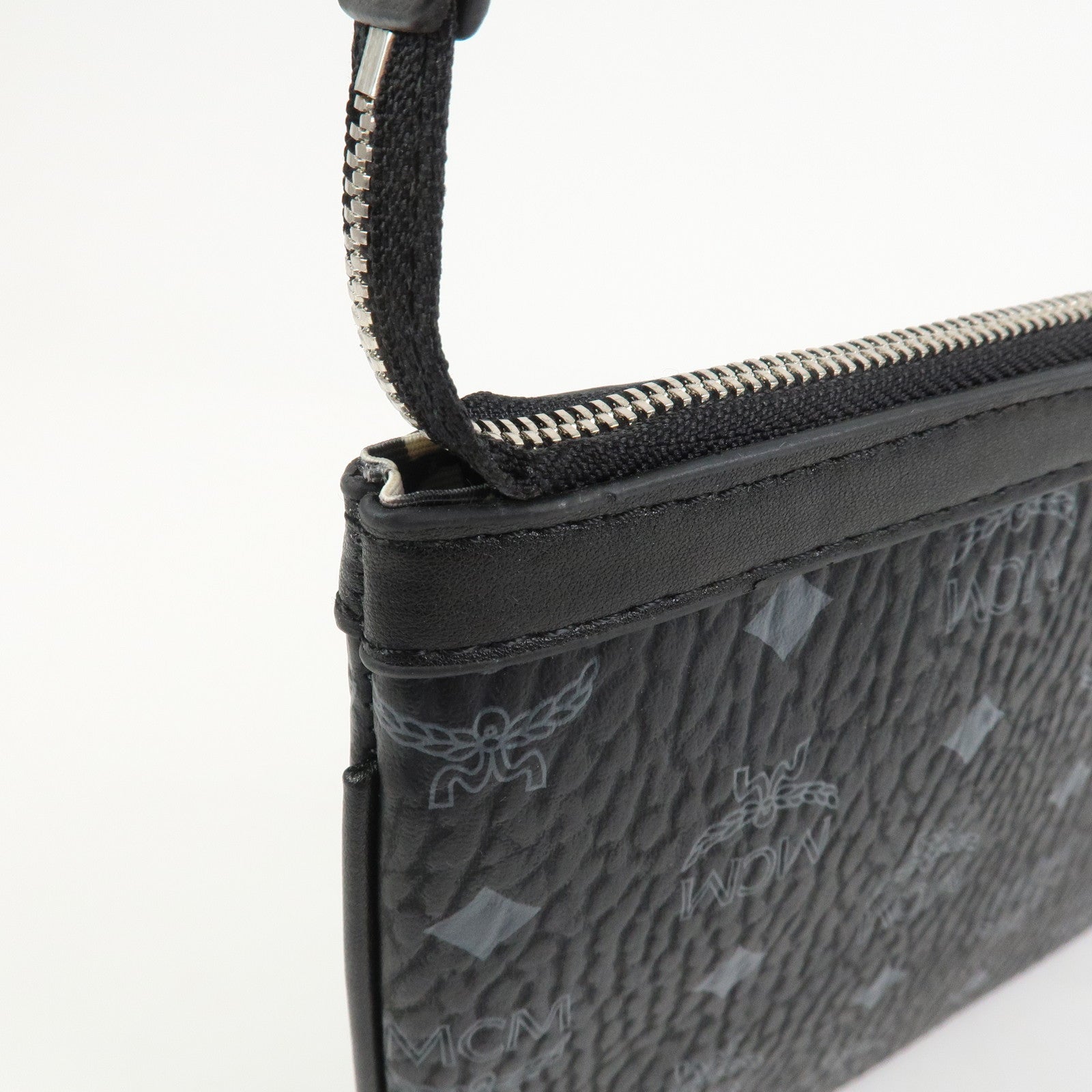 MCM Visetos Logo Leather Shoulder Bag Hand Bag Black