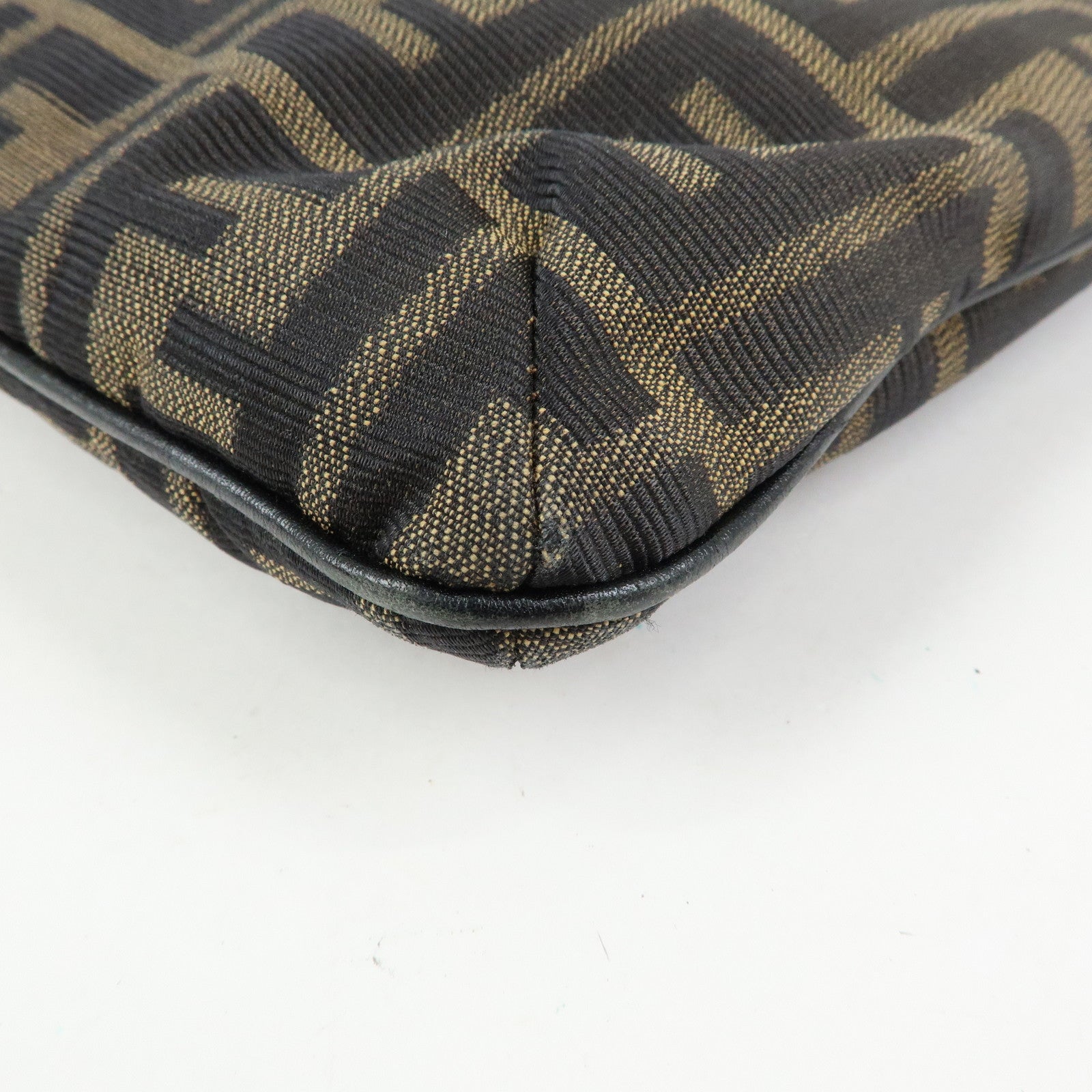 FENDI Zucca Canvas Leather Shoulder Bag Hand Bag Black Brown