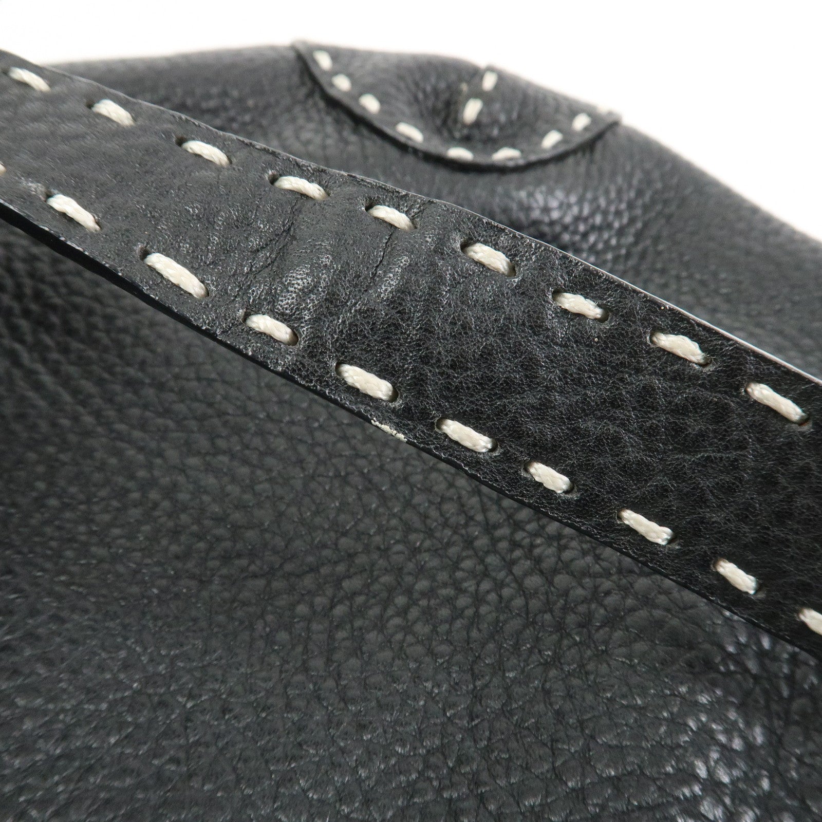 FENDI Selleria Logo Leather Shoulder Bag Hand Bag Black
