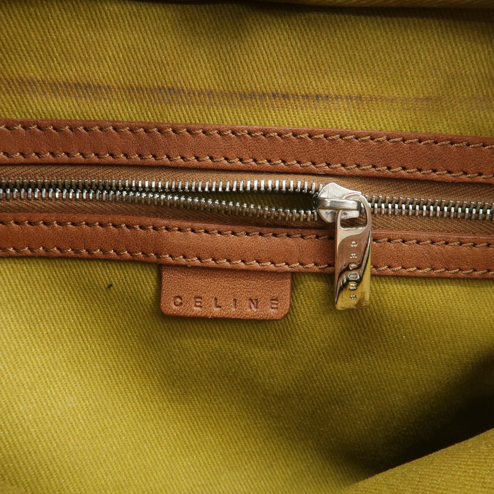 CELINE C Macadam Suede Leather Shoulder Bag Hand Bag Green Brown