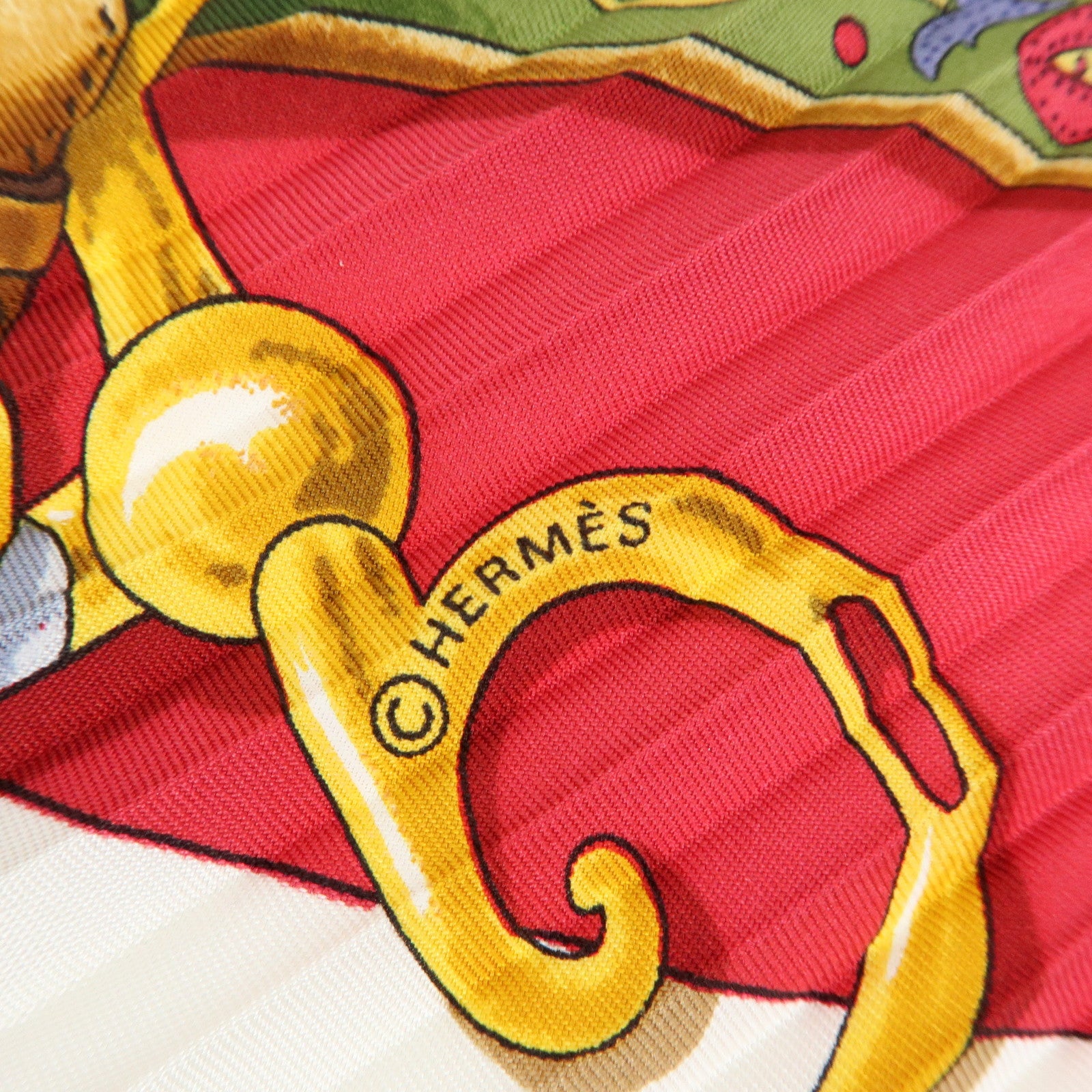 HERMES Pleated Carre 90 Silk 100% Scarf Festival Red