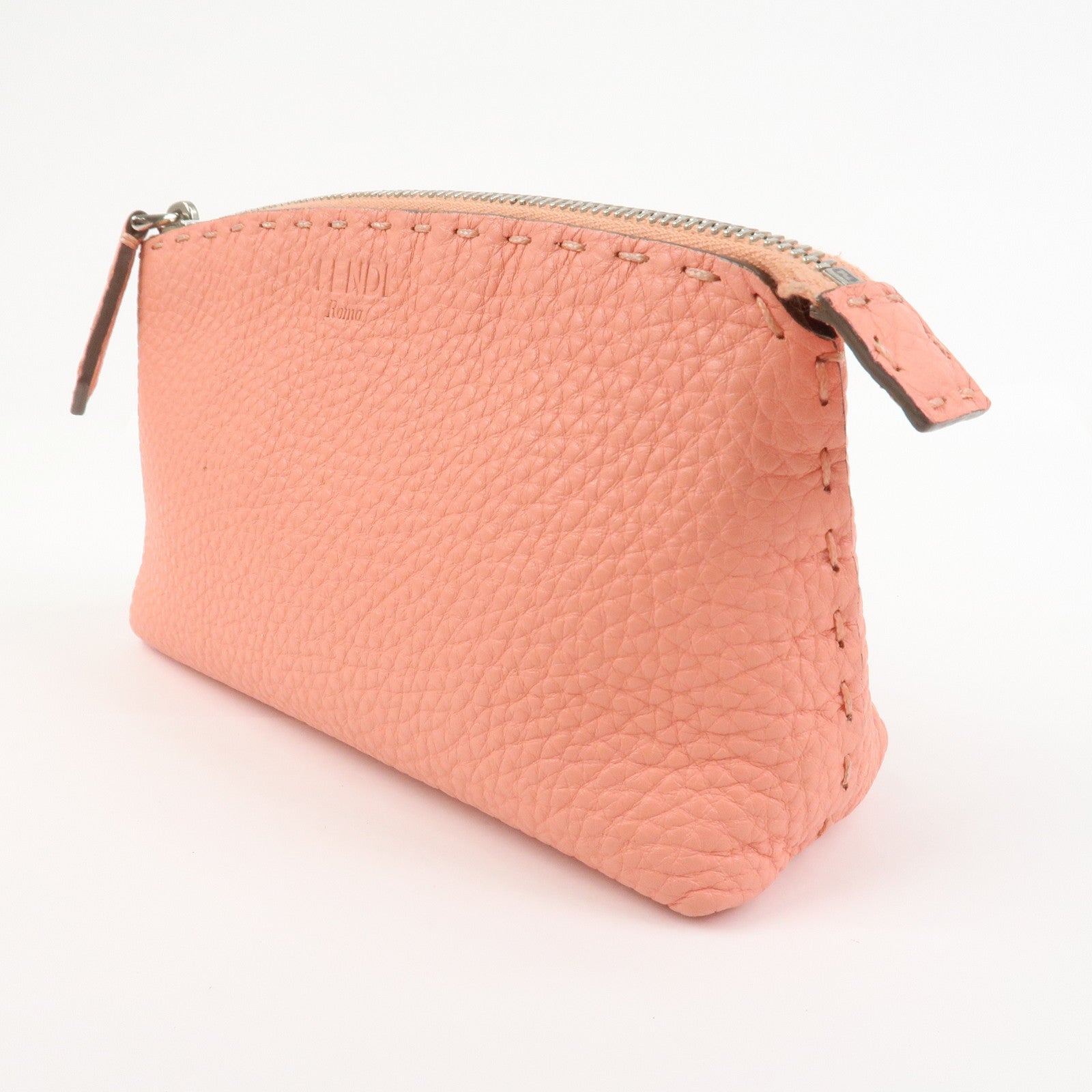FENDI Selleria Leather Pouch Cosmetic Pouch Coral Pink