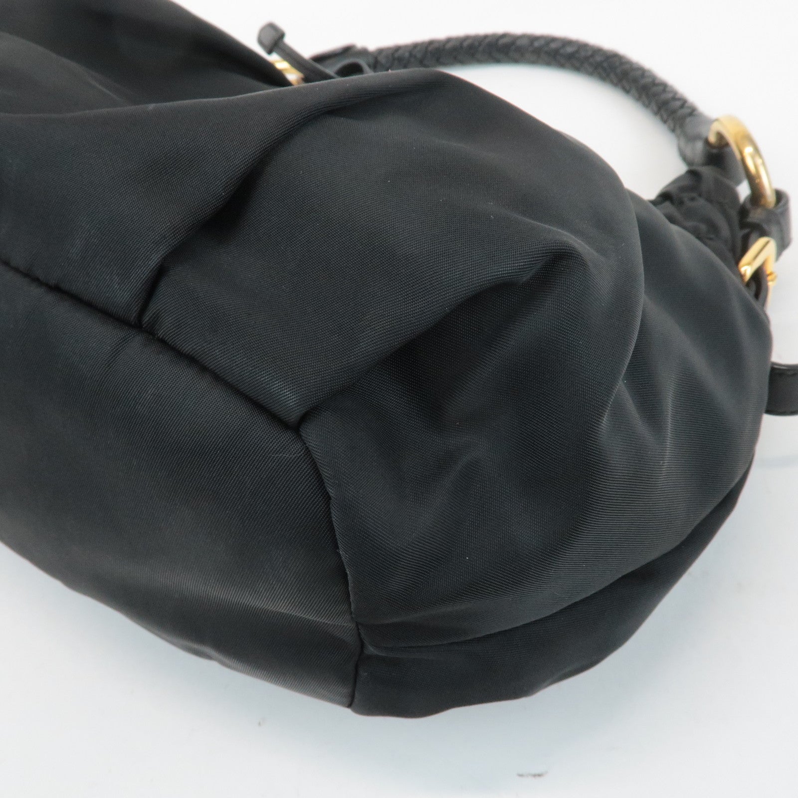 PRADA Ribbon Leather Nylon Shoulder Bag Hand Bag Black