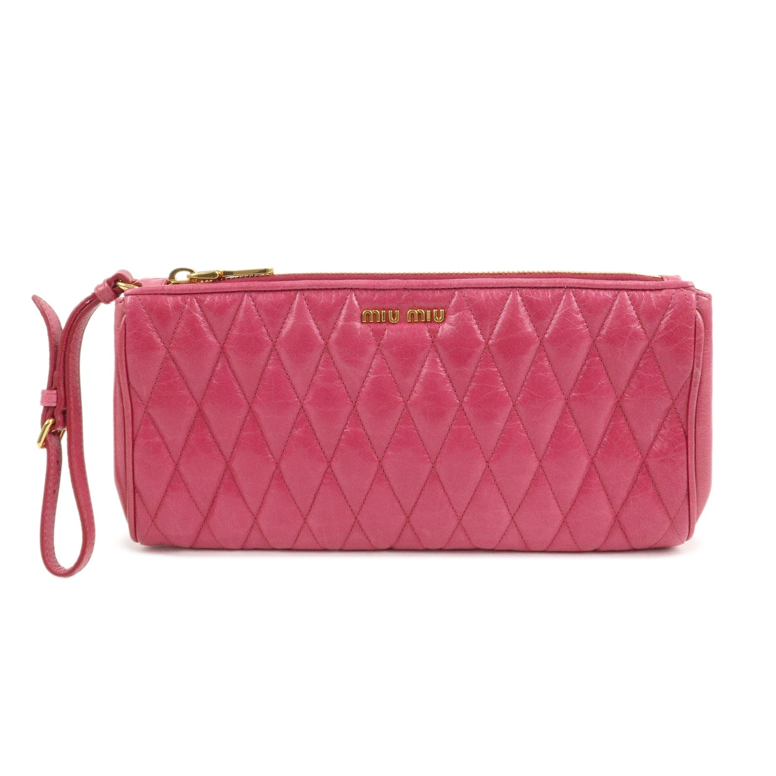 MIU MIU Logo Leather Clutch Bag Pouch Pink 5NE455