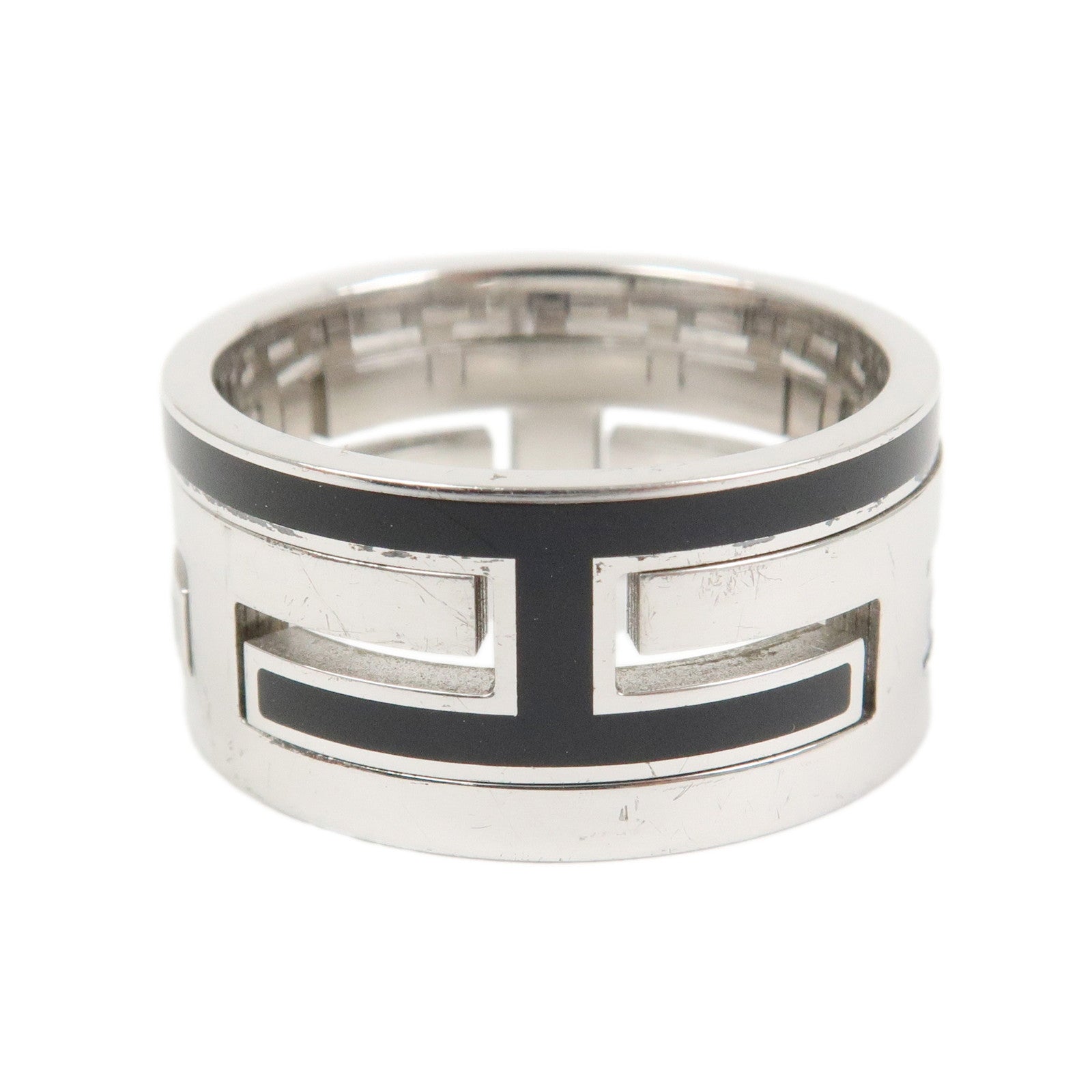 HERMES Move Ash Enamel Logo Ring SV925 Silver Black