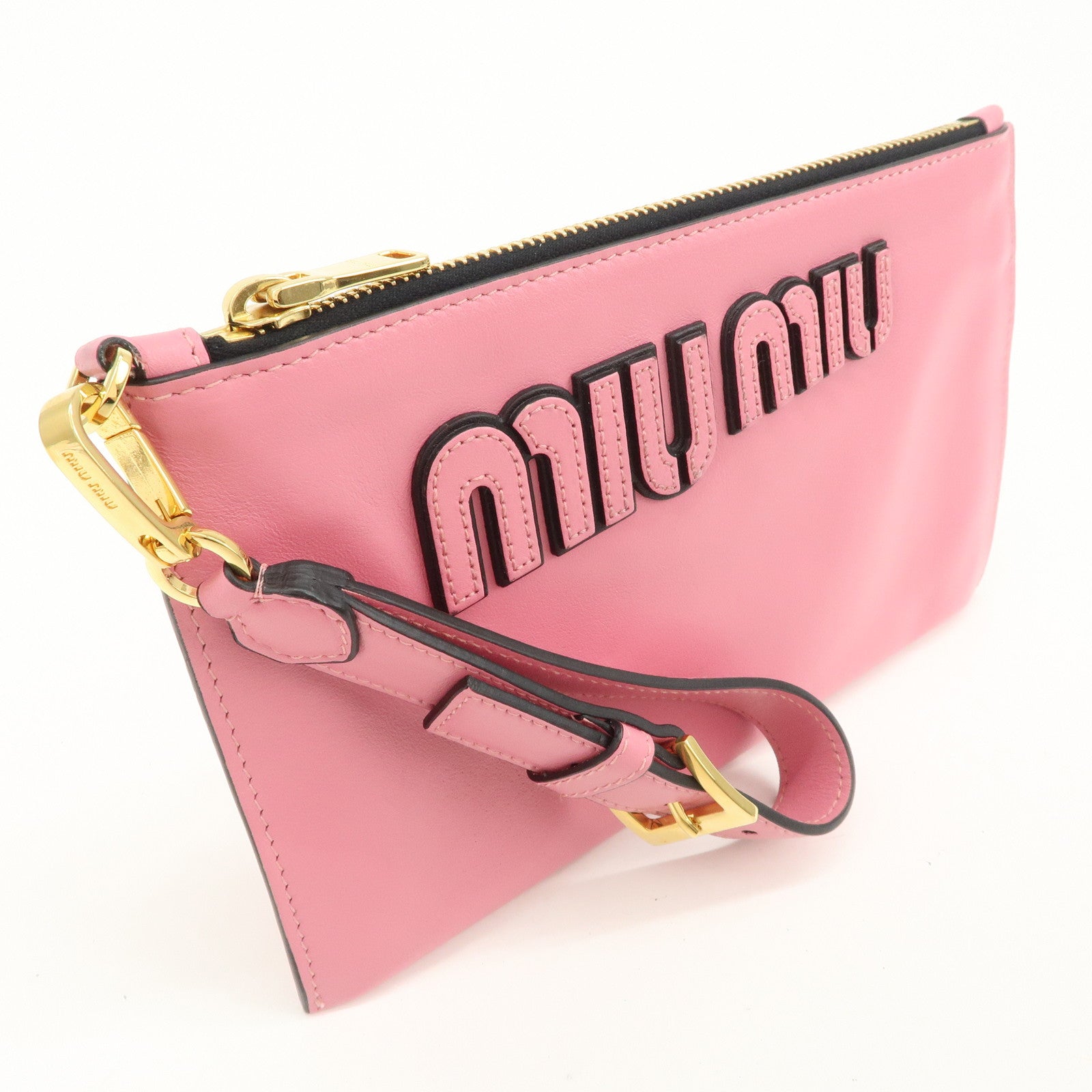 MIUMIU Logo Leather Clutch Bag Pouch Pink 5N1890