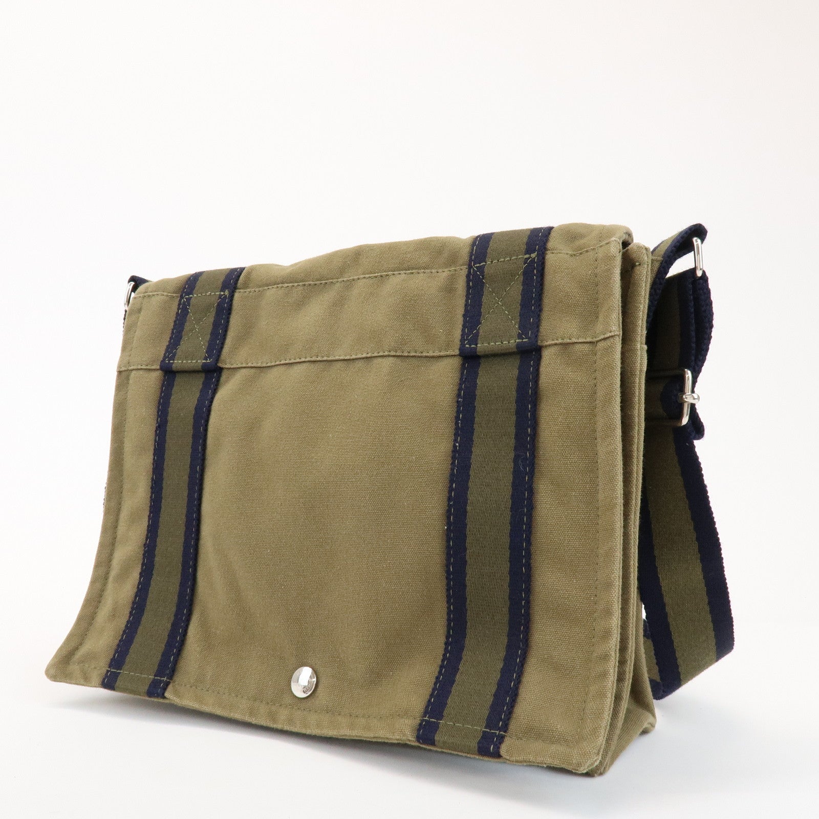 HERMES Logo Canvas Fourre Tout Bassus PM Shoulder Bag Khaki