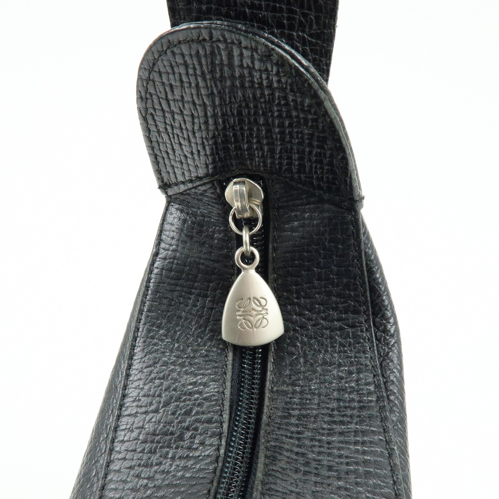 LOEWE Embossed Leather Shoulder Bag Hand Bag Black