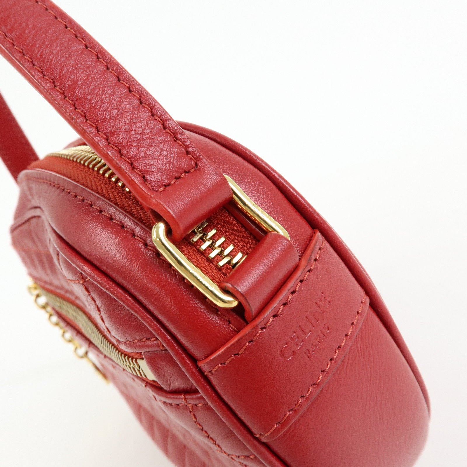 CELINE Leather Shoulder Bag Crossbody Bag C Charm Red