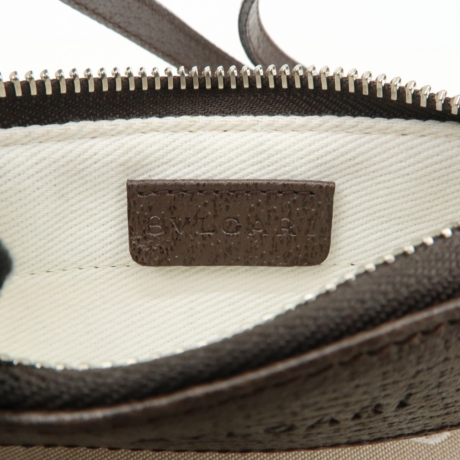 BVLGARI Logo Mania Canvas Leather Shoulder Bag Beige Dark Brown