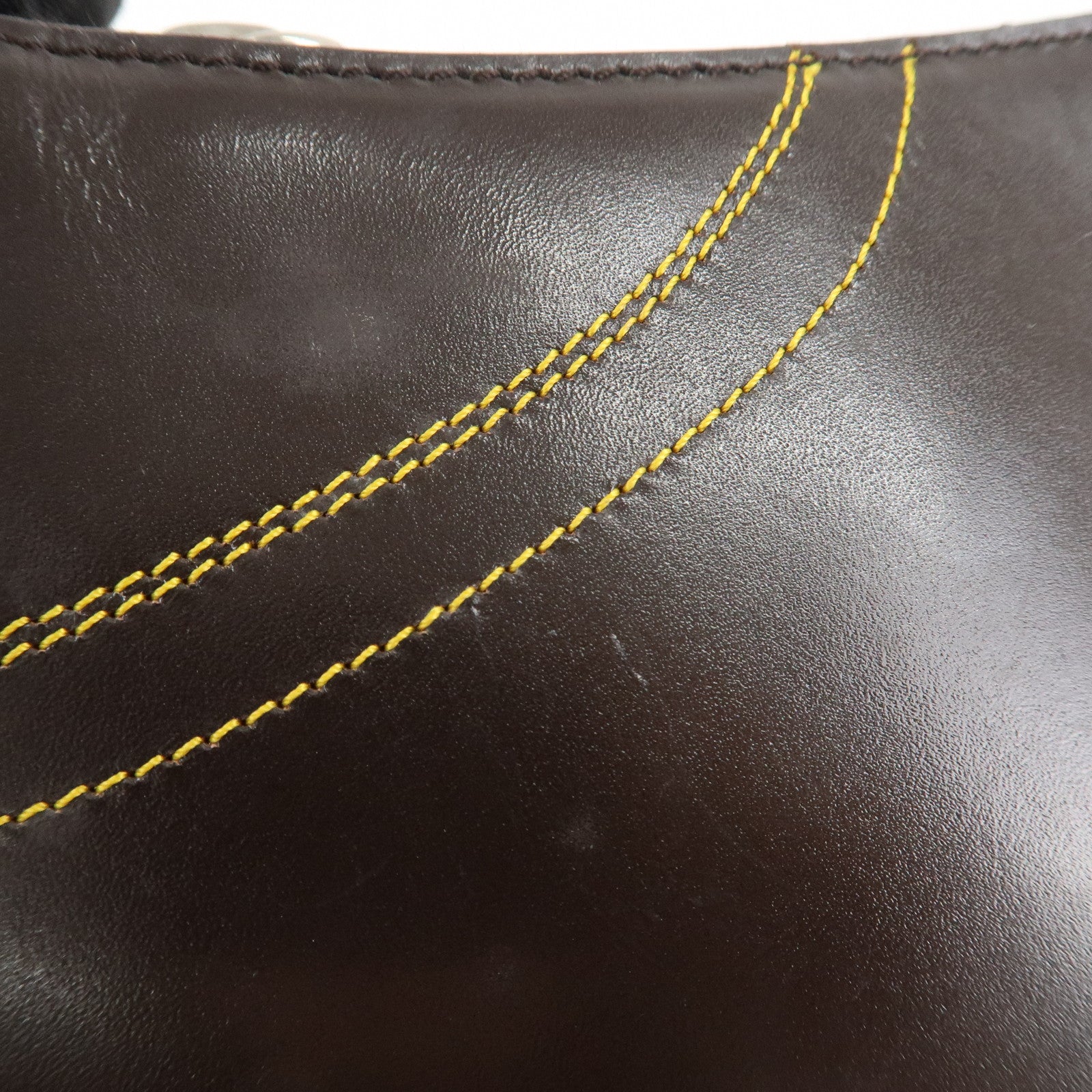 PRADA Logo Leather Shoulder Bag Hand Bag Brown Yellow B11055 Used