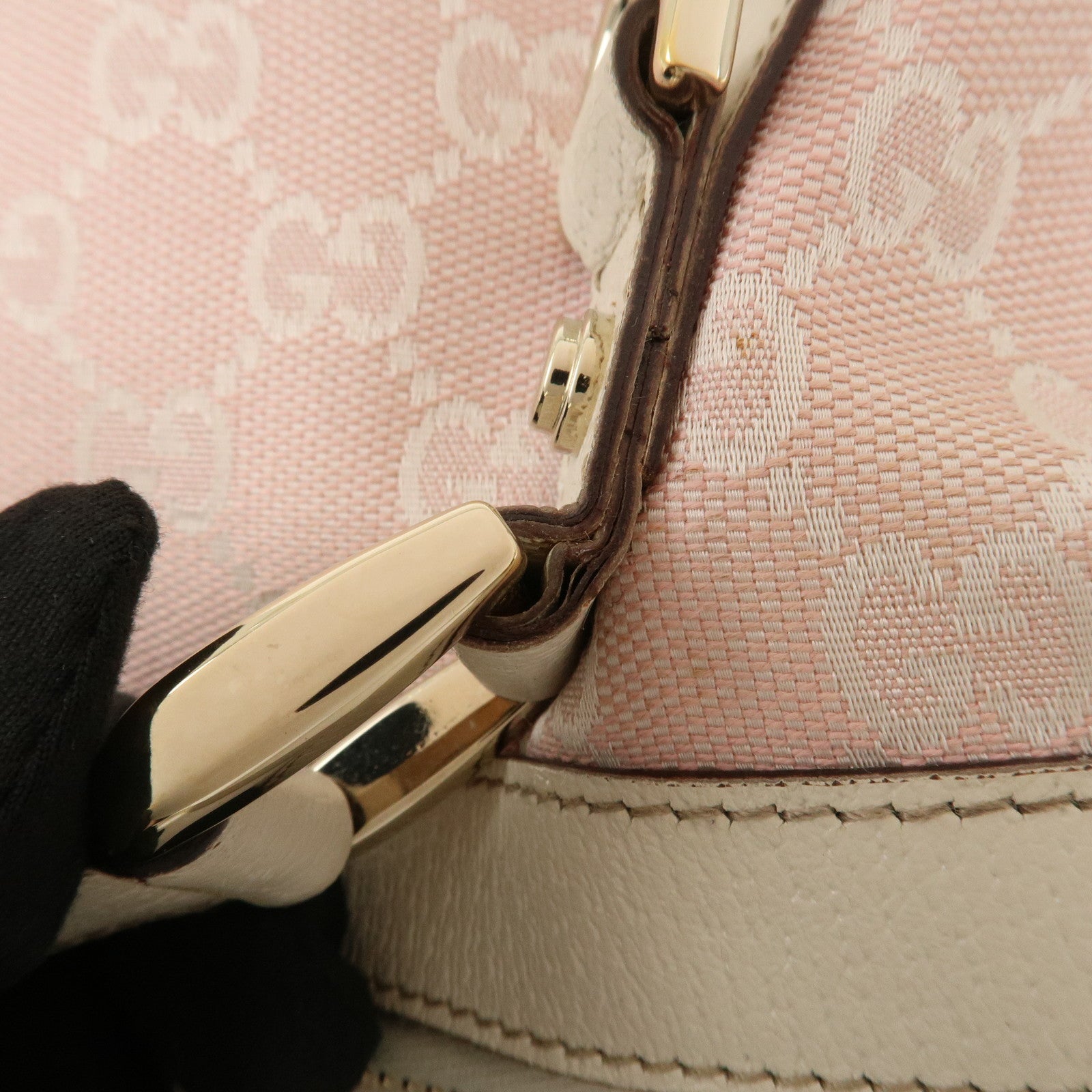 GUCCI Abbey GG Canvas Leather Mini Tote Bag Hand Bag Pink Used