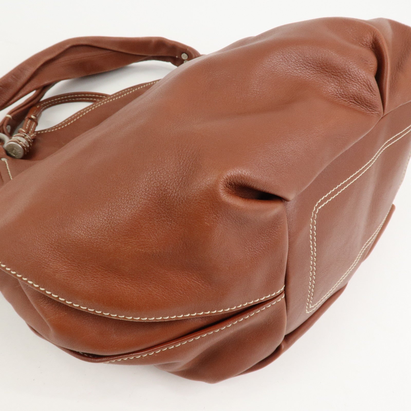 CELINE Logo Leather Bittersweet Shoulder Bag Tote Bag Brown