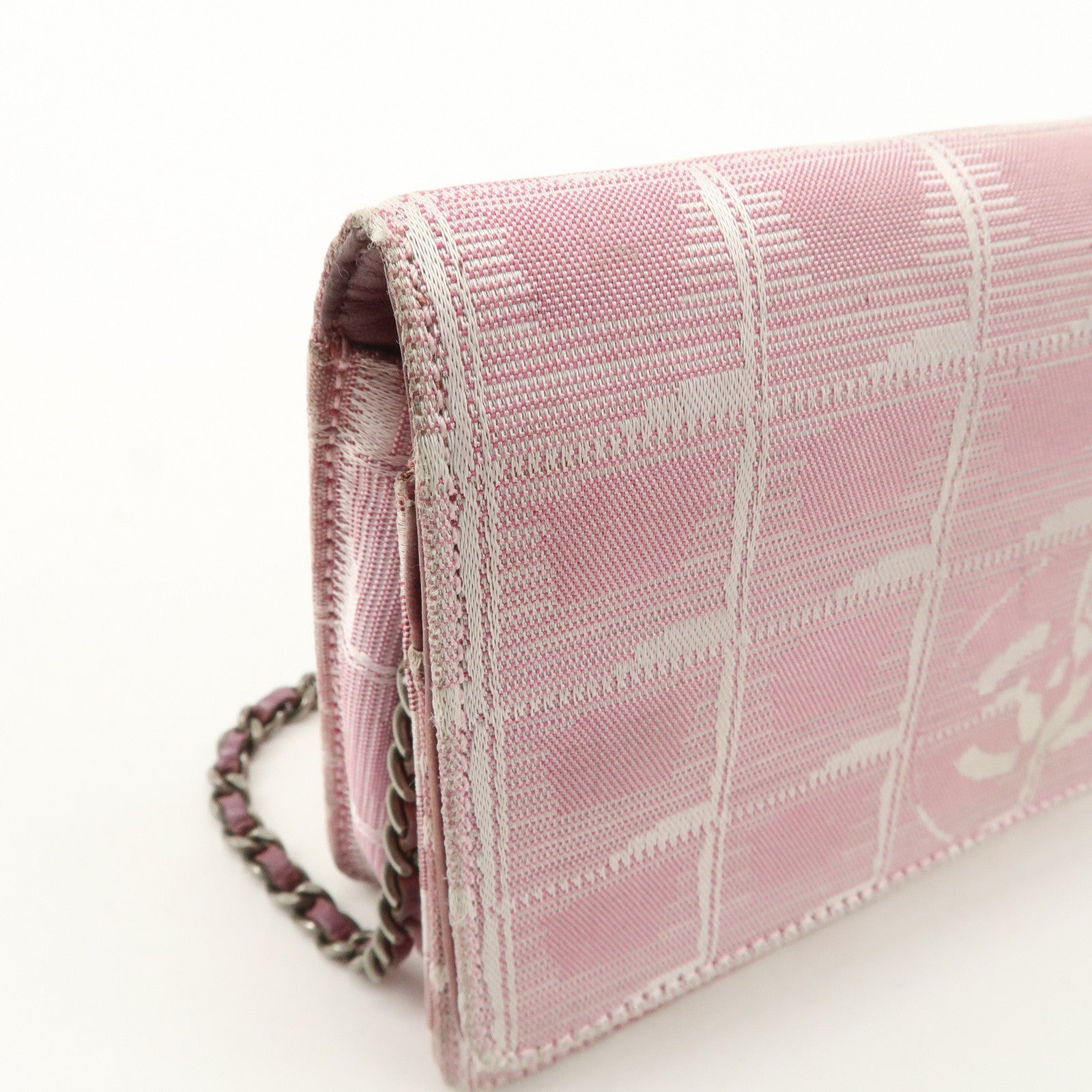 CHANEL New Travel Line Nylon Jacquard Chain Wallet Shoulder Bag 6535288 Used