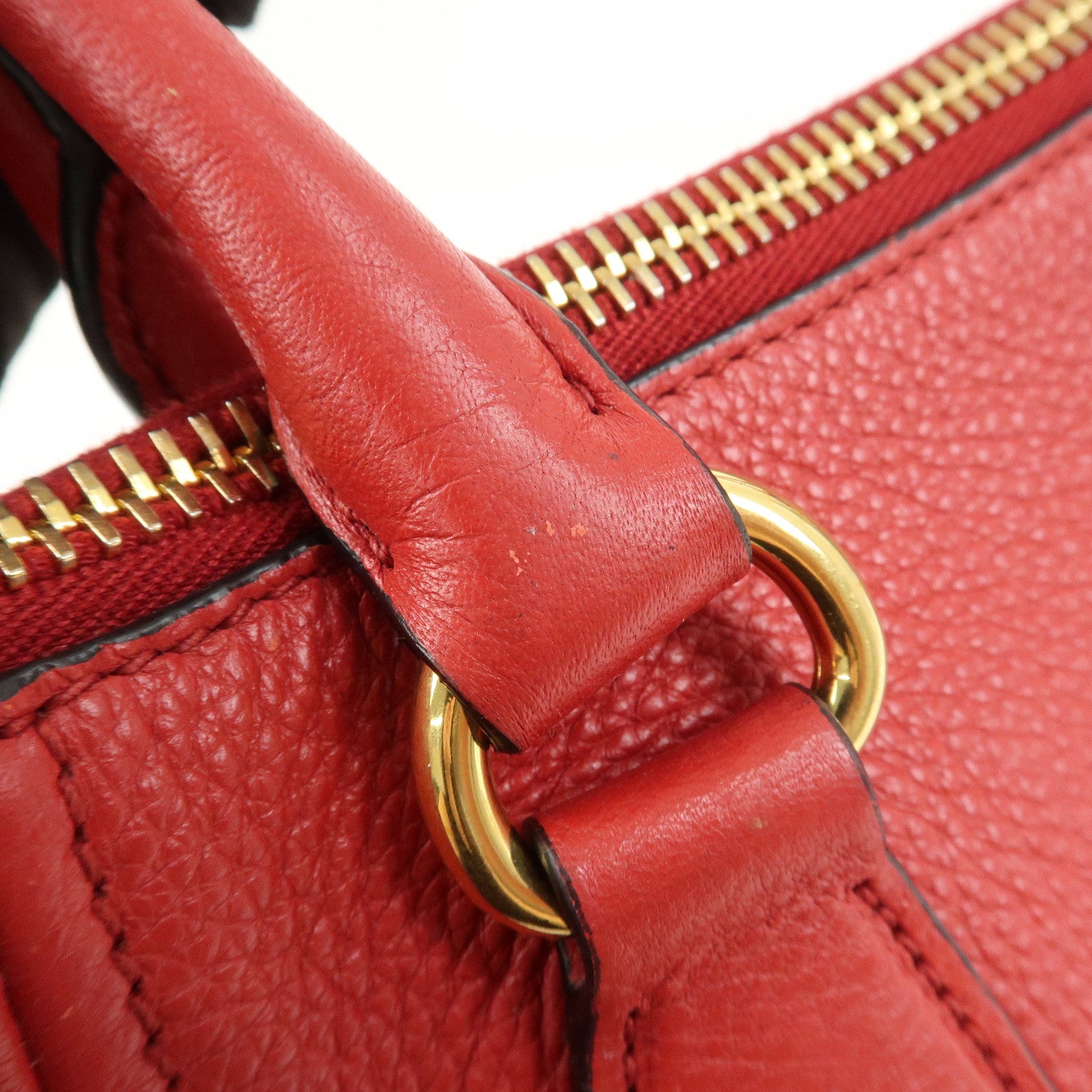 PRADA Logo Leather 2Way Bag Hand Bag Shoulder Bag Red 1BC032