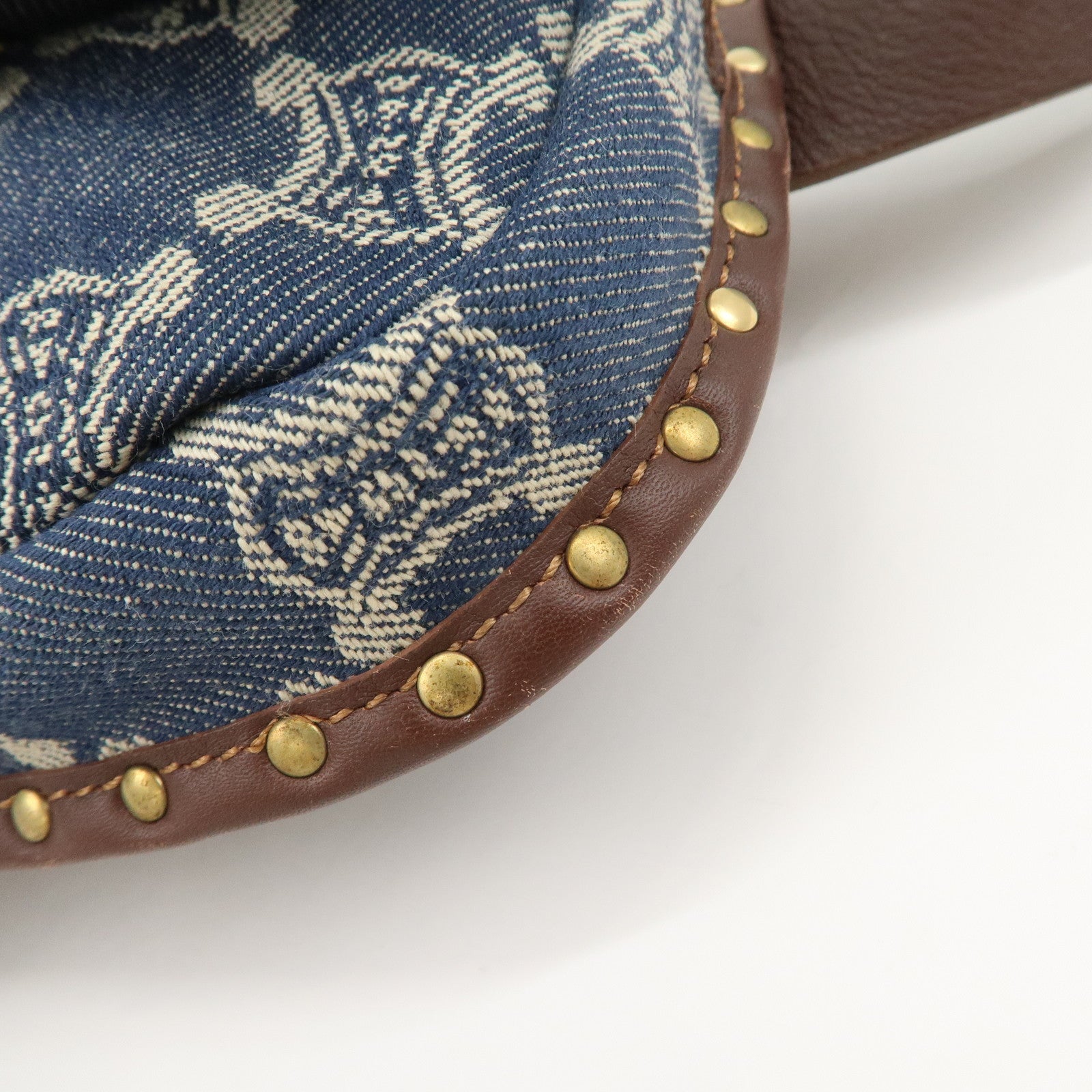 CELINE Macadam Waist Bag Denim Navy Dark Brown Gold HDW Used