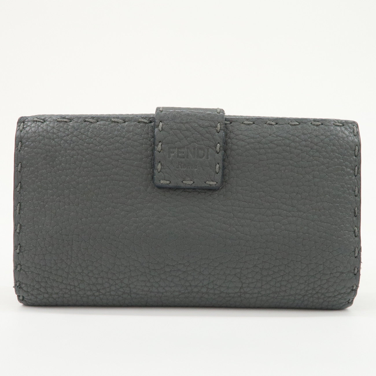FENDI Selleria Leather Peekaboo Bi-Fold Long Wallet Gray 8M0308