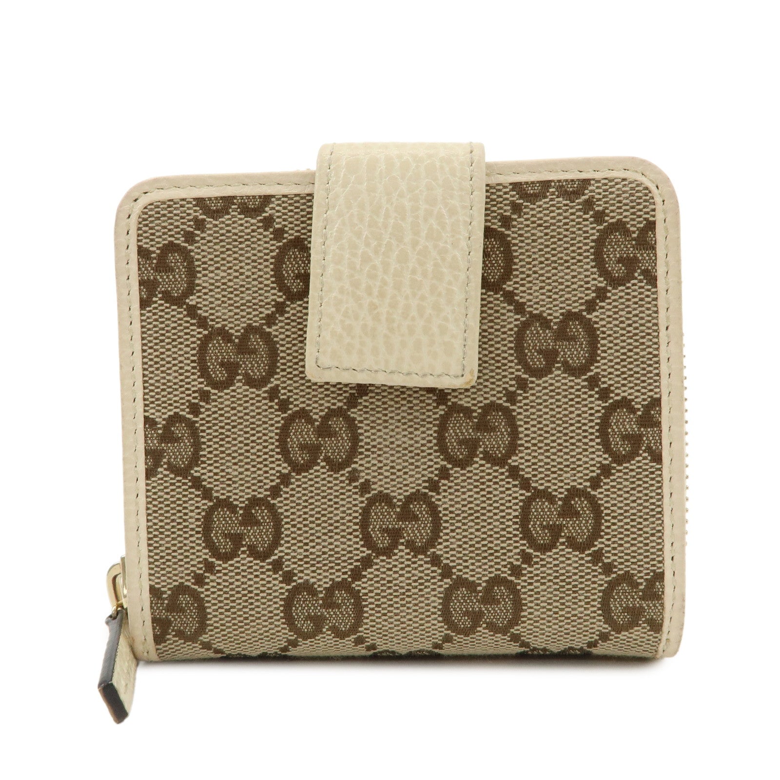 GUCCI GG Canvas Leather Bi-fold Wallet Beige Ivory 346056 Used